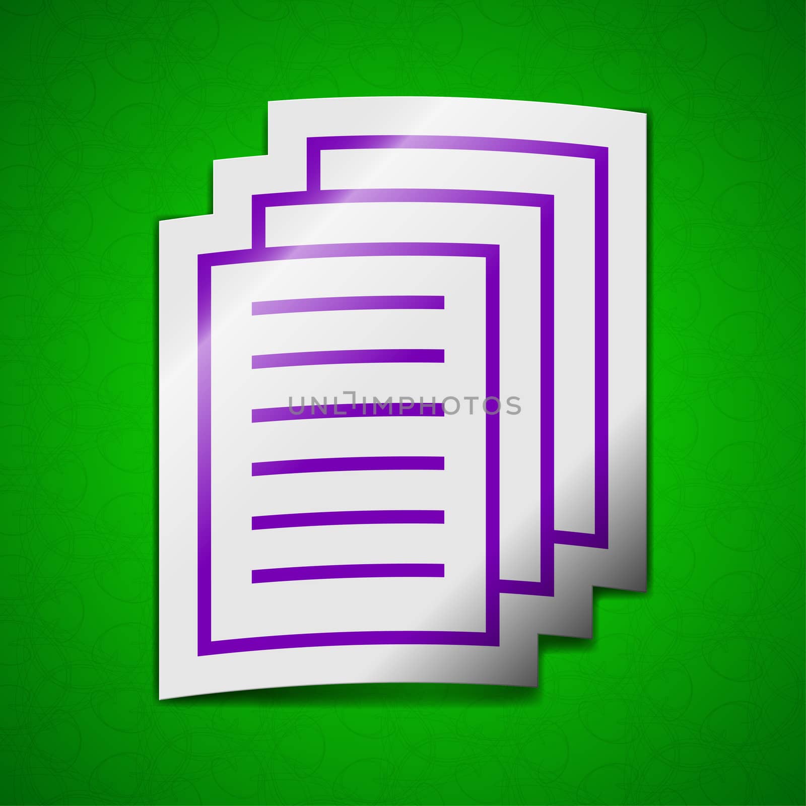 Copy file icon sign. Symbol chic colored sticky label on green background.  illustration