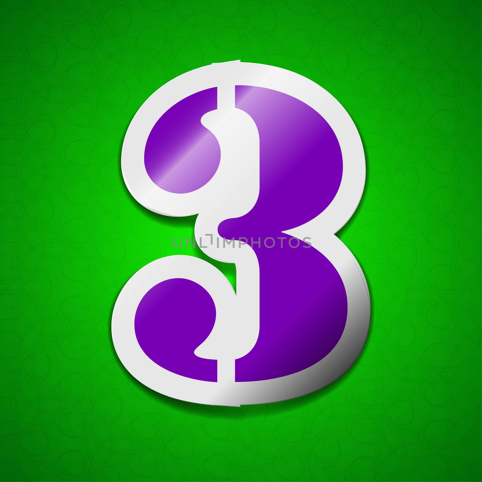 number three icon sign. Symbol chic colored sticky label on green background.  illustration