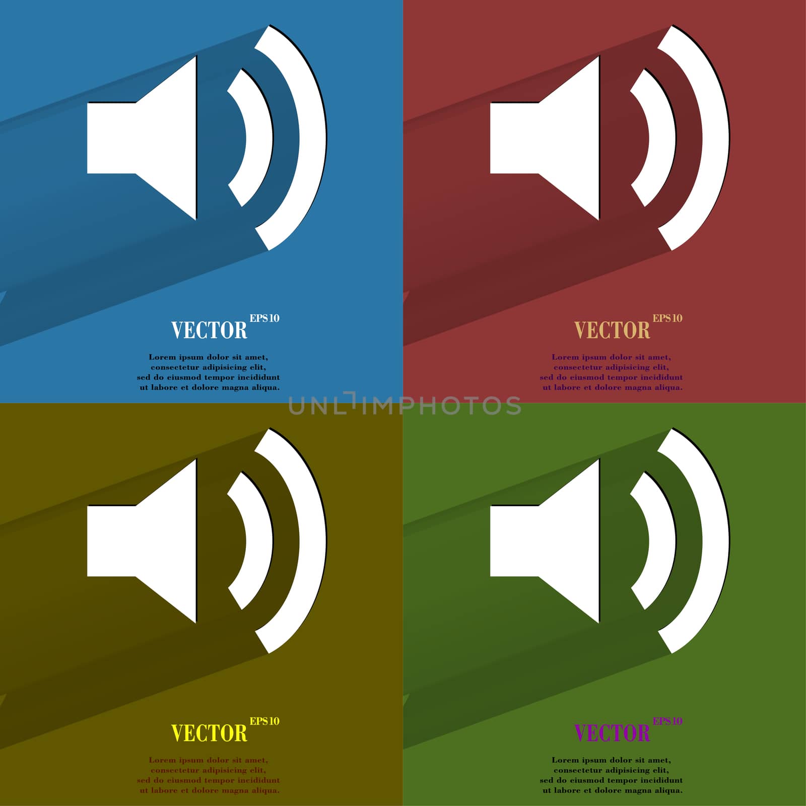 Color set Speaker. Flat modern web button with long shadow and space for your text. . 