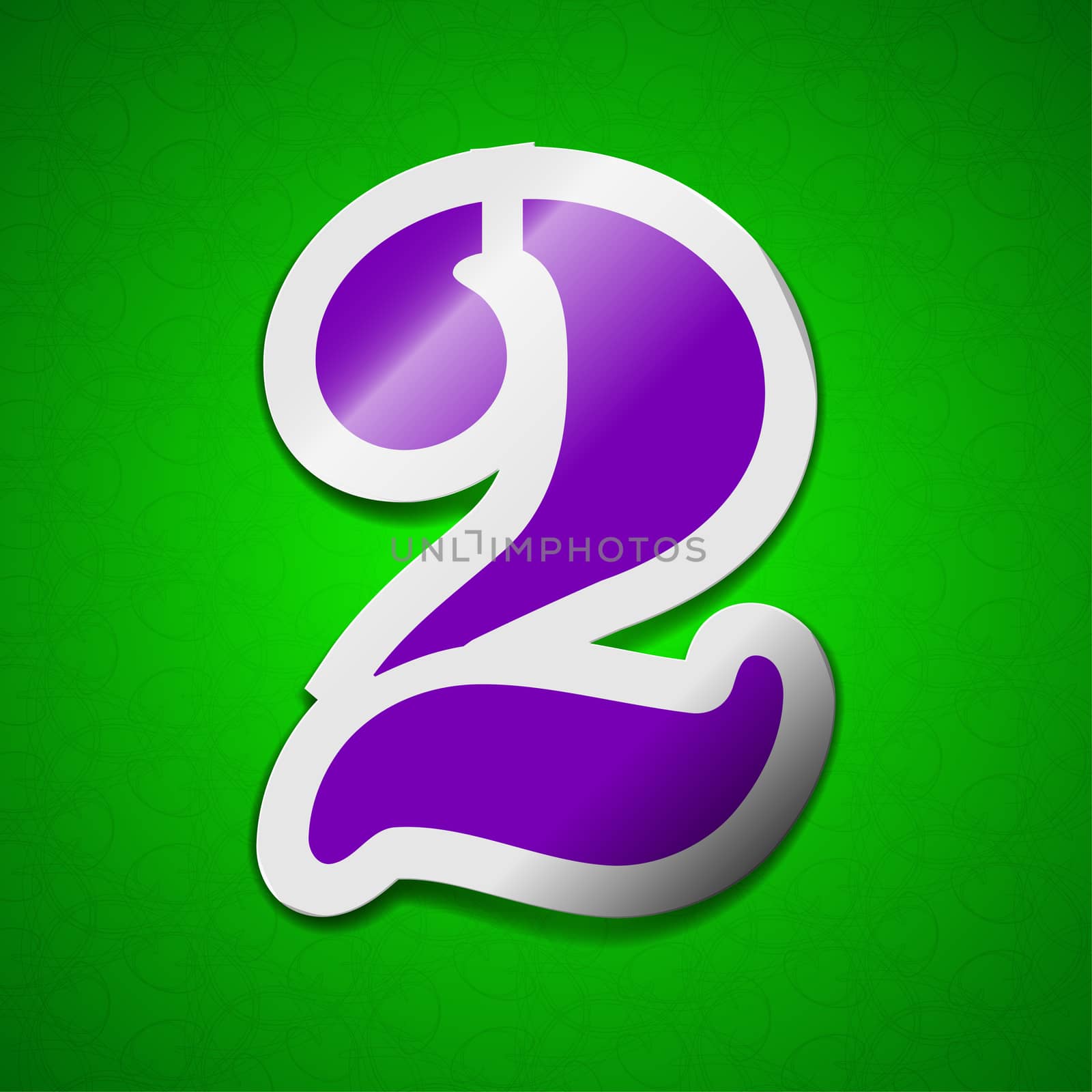 number two icon sign. Symbol chic colored sticky label on green background.  by serhii_lohvyniuk
