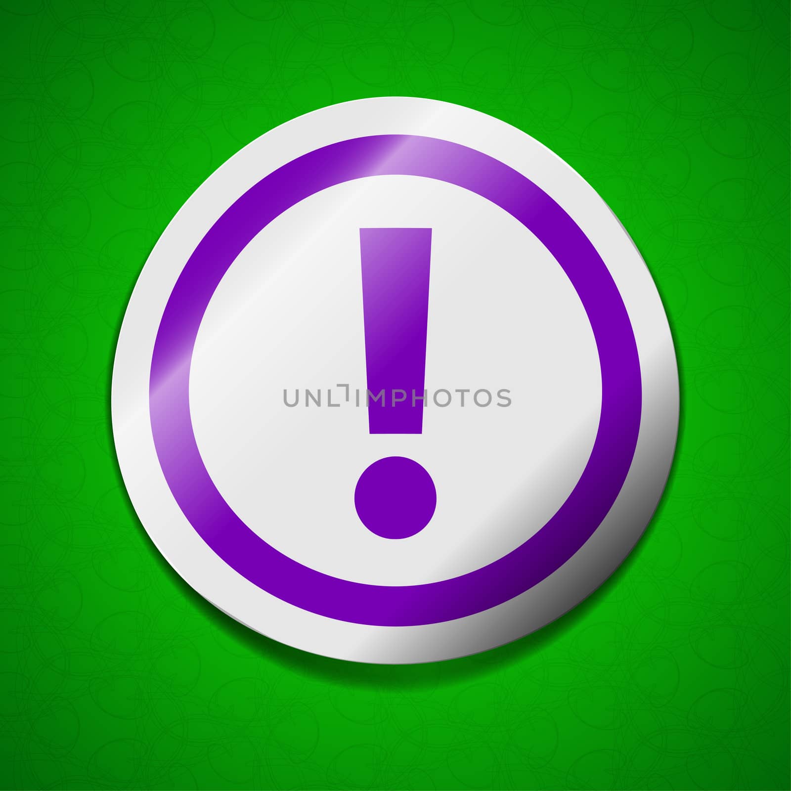 Exclamation mark icon sign. Symbol chic colored sticky label on green background.  illustration