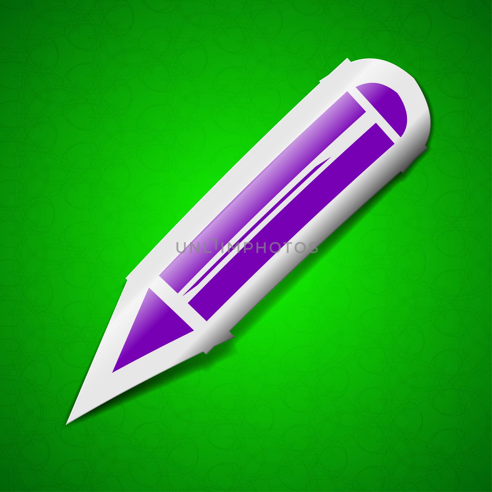 Pencil icon sign. Symbol chic colored sticky label on green background.  by serhii_lohvyniuk