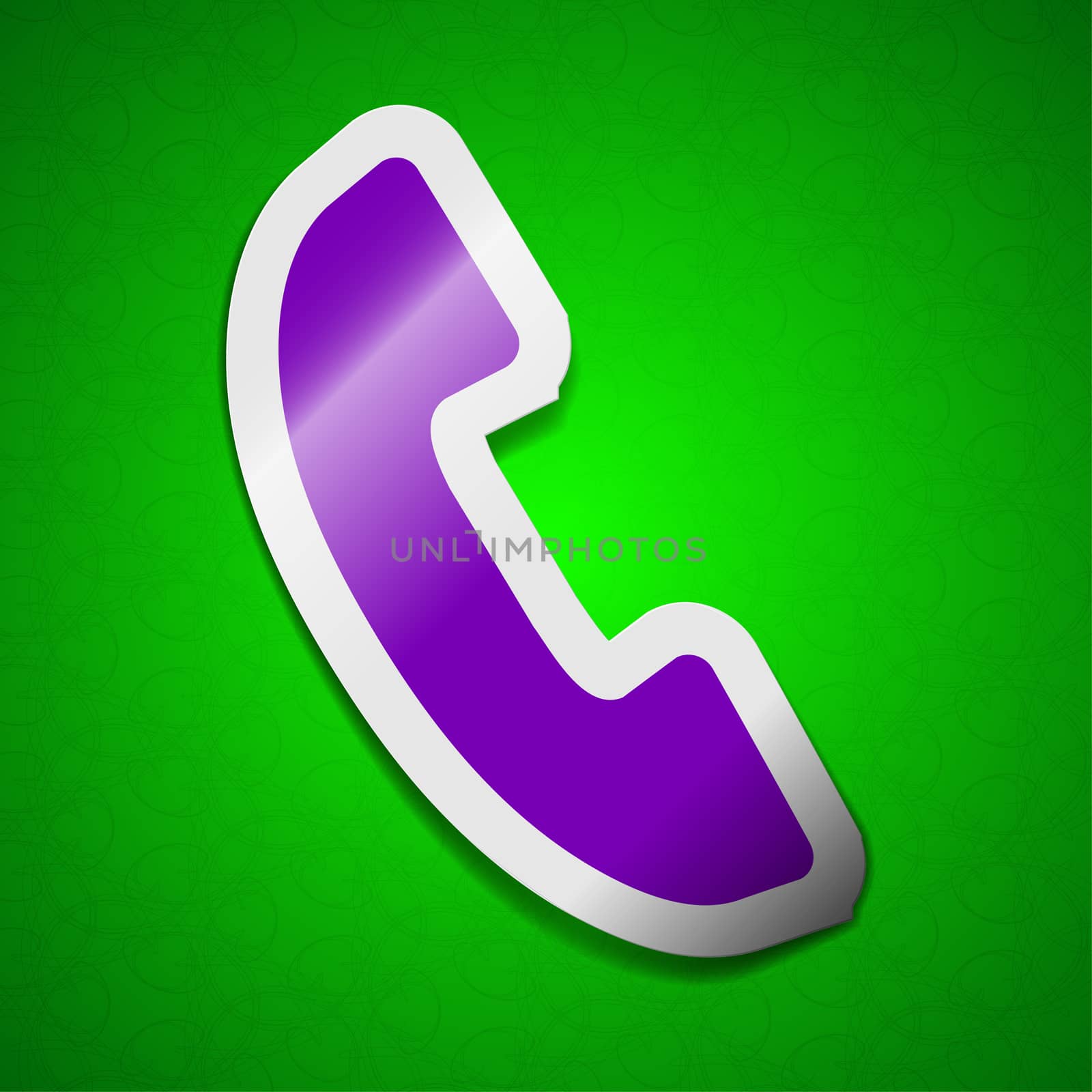 Phone icon sign. Symbol chic colored sticky label on green background.  illustration