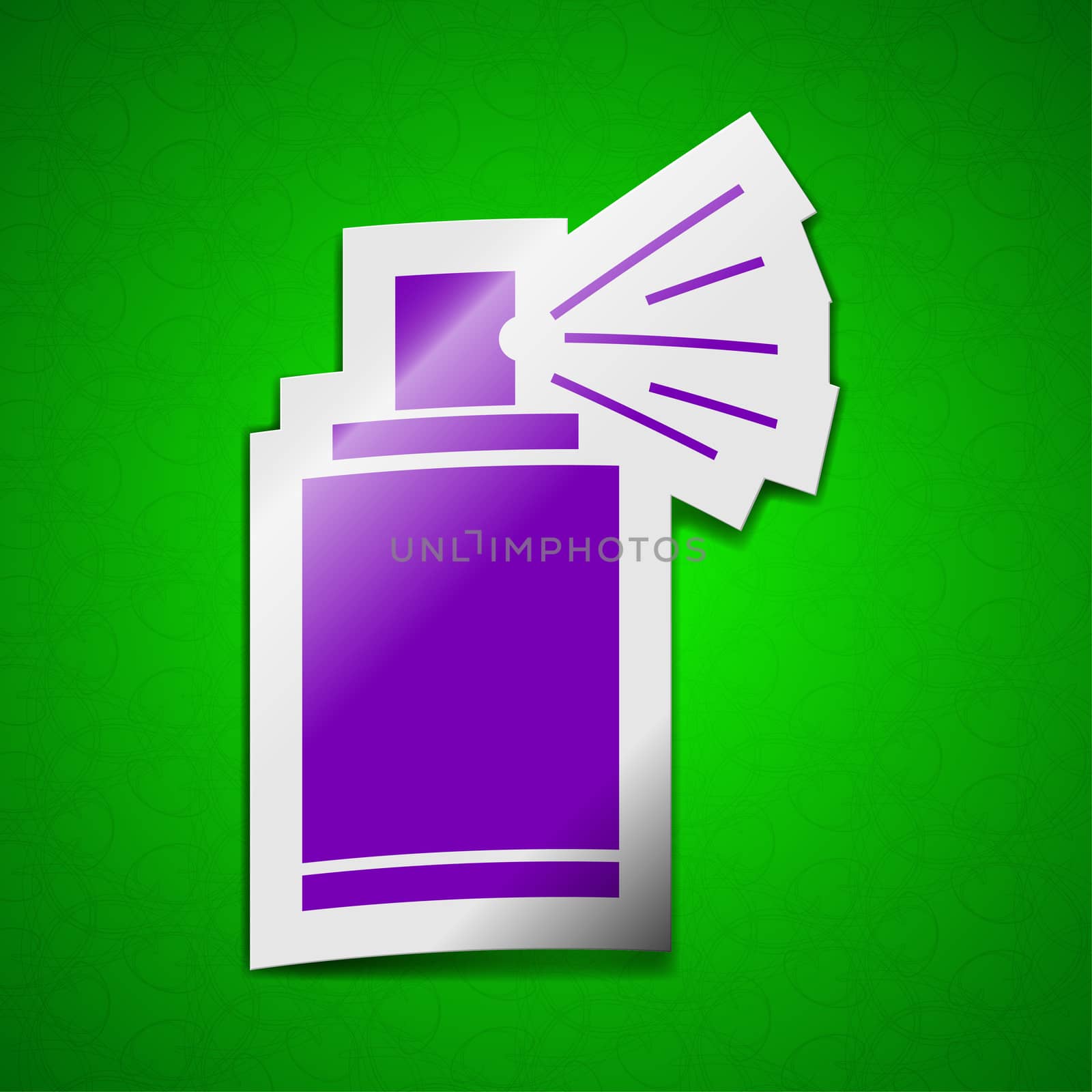 Aerosol paint icon sign. Symbol chic colored sticky label on green background.  by serhii_lohvyniuk