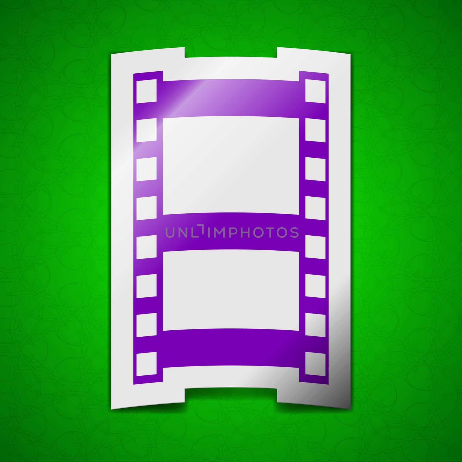 Video icon sign. Symbol chic colored sticky label on green background.  by serhii_lohvyniuk