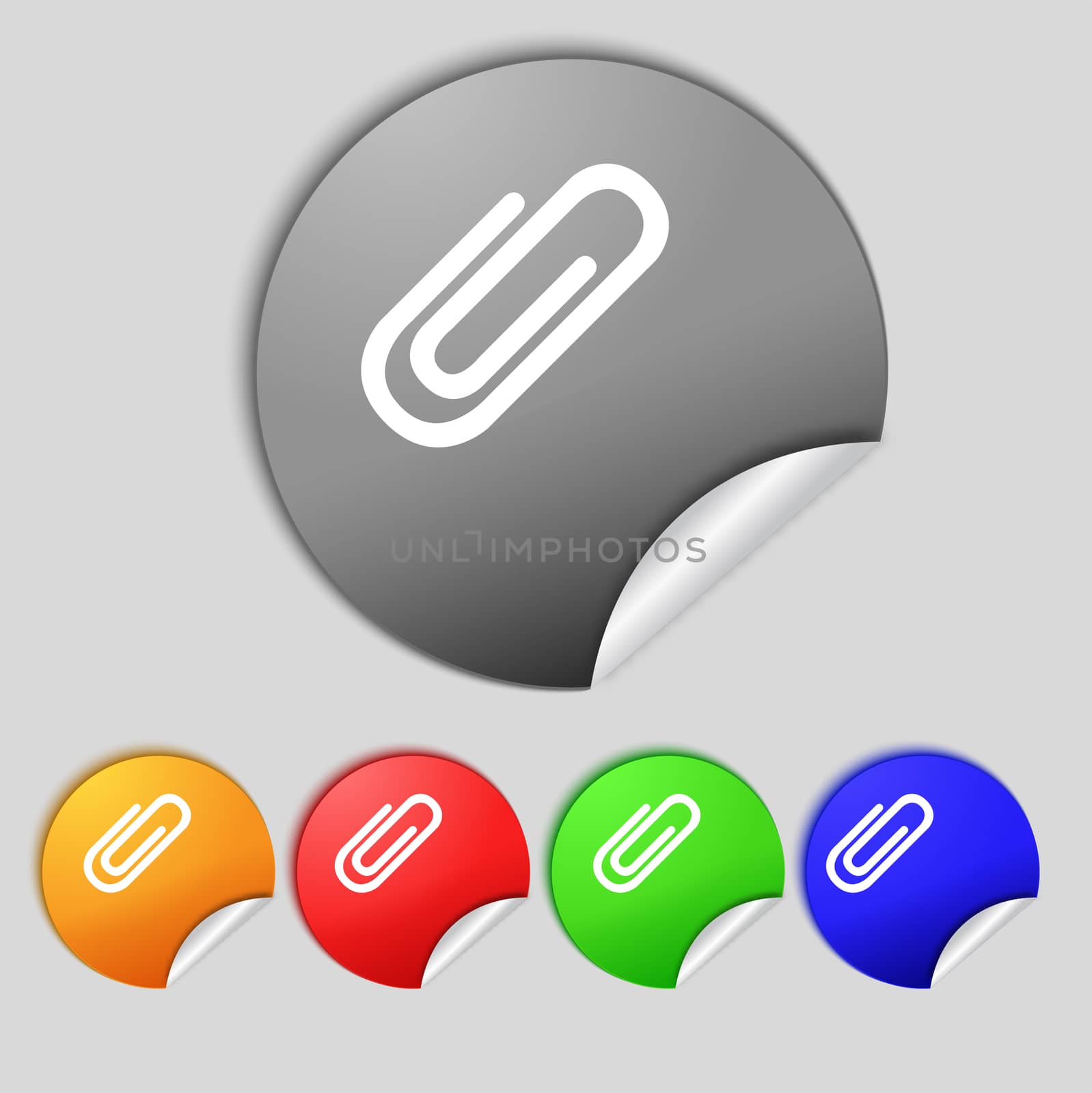 Paper clip sign icon. Clip symbol. Set colourful buttons.  illustration