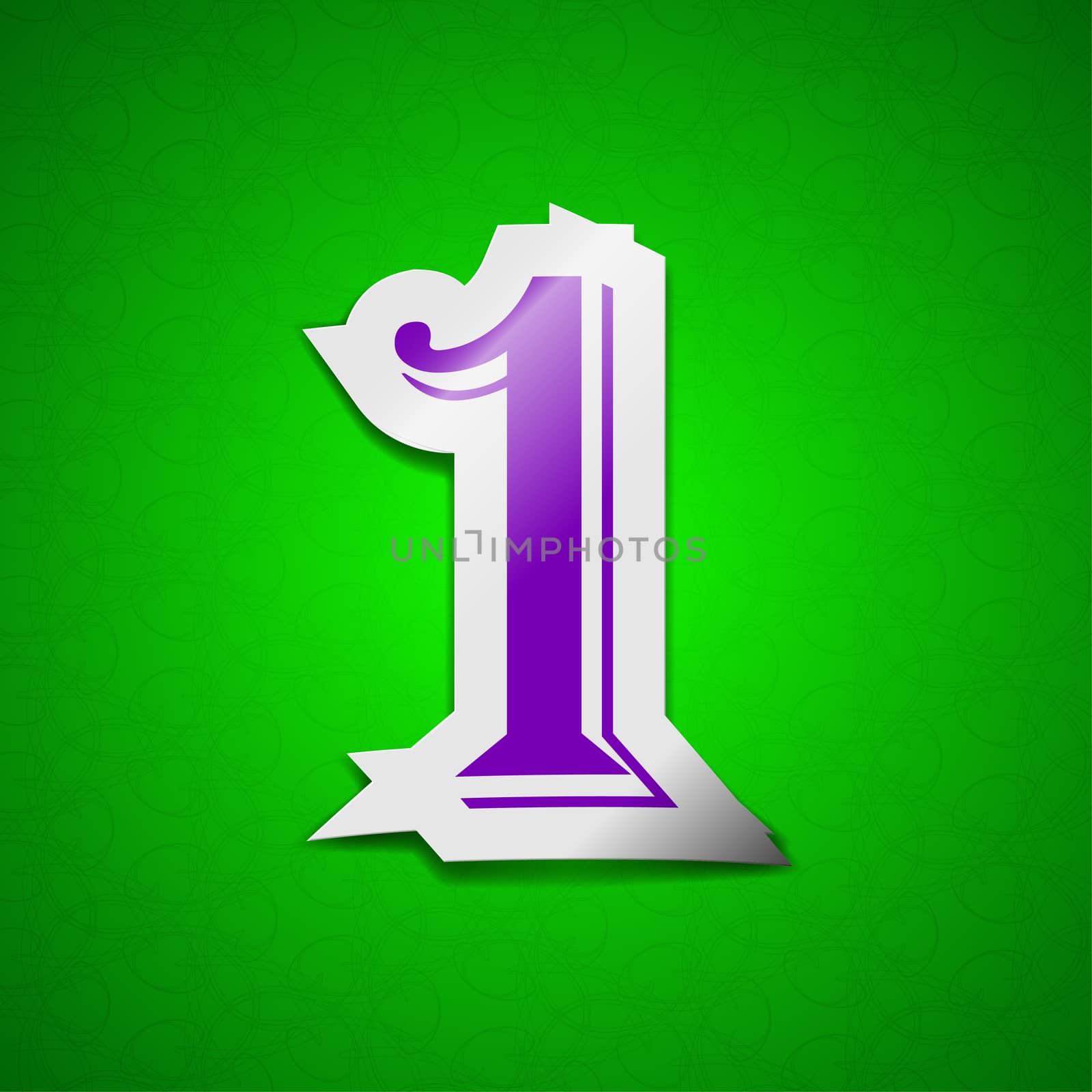 number one  icon sign. Symbol chic colored sticky label on green background.  by serhii_lohvyniuk