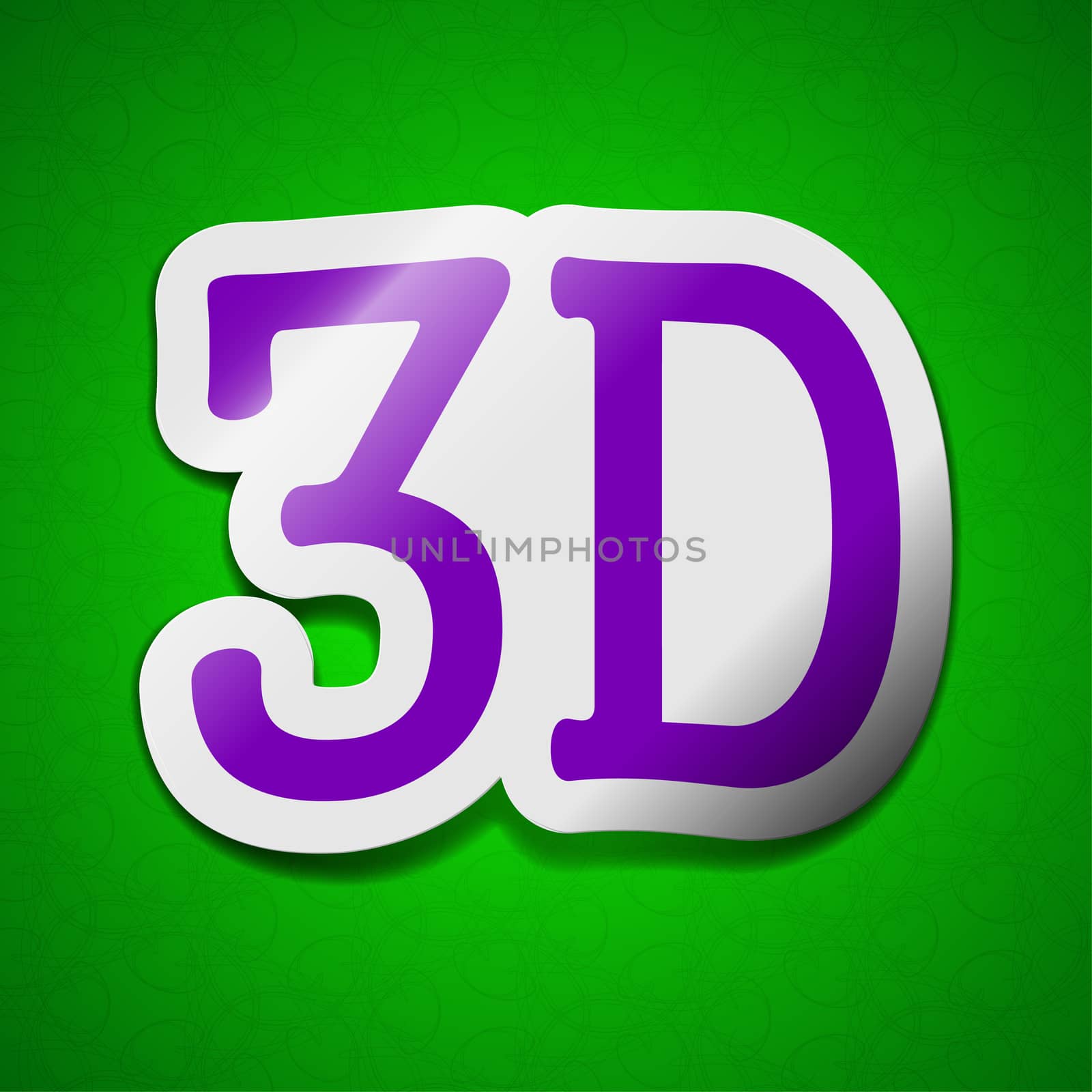 3D  icon sign. Symbol chic colored sticky label on green background.  by serhii_lohvyniuk