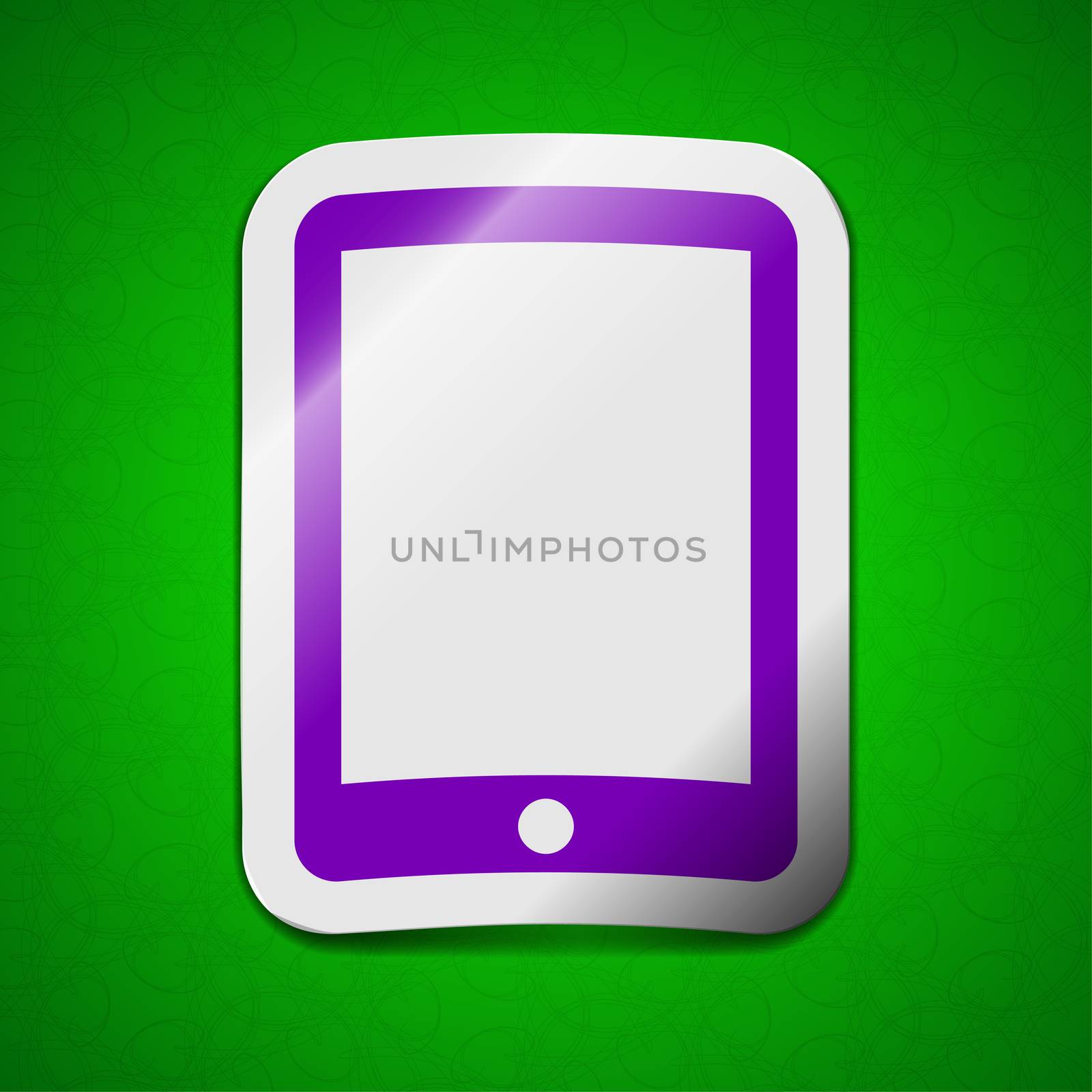 Tablet icon sign. Symbol chic colored sticky label on green background.  illustration