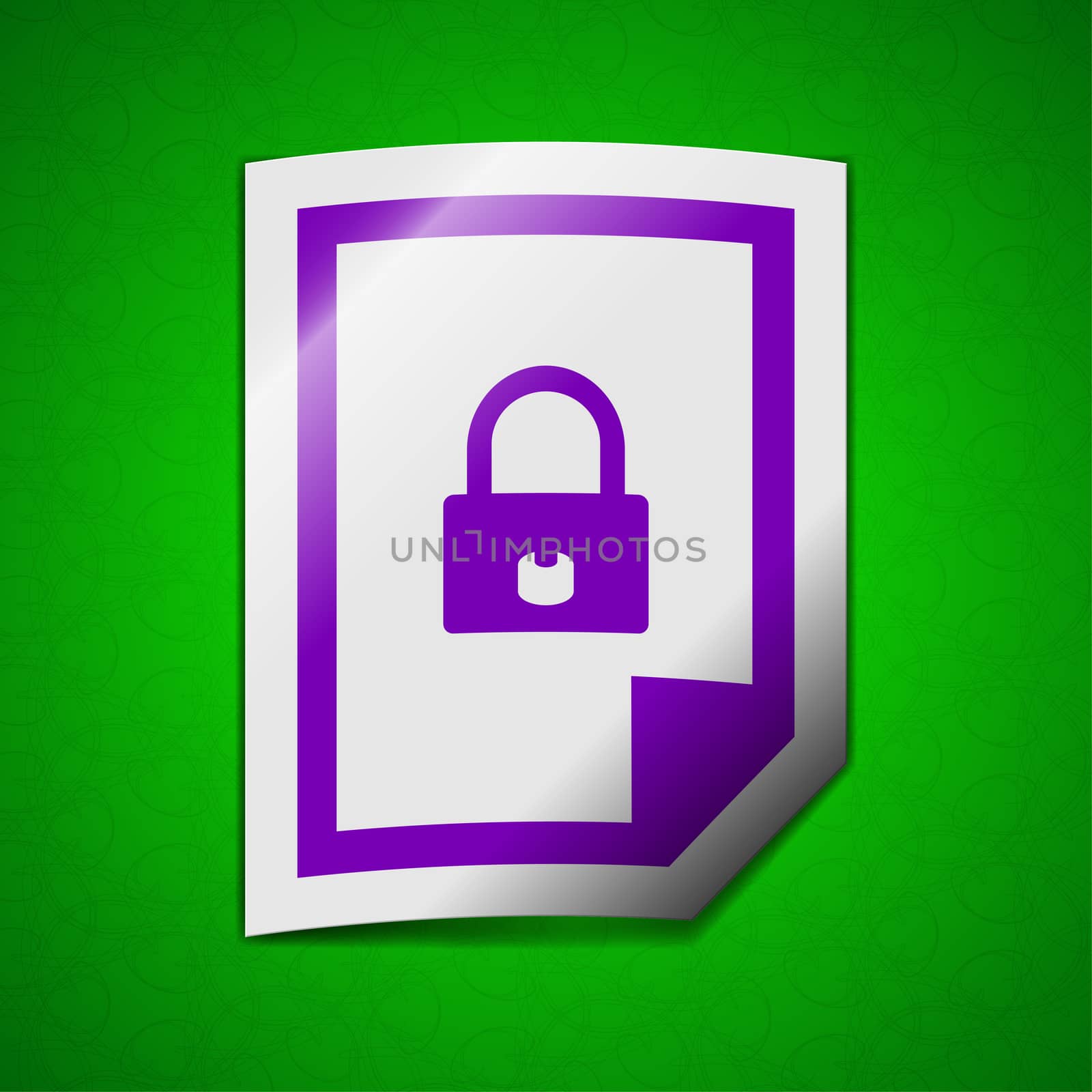 file locked icon sign. Symbol chic colored sticky label on green background.  illustration