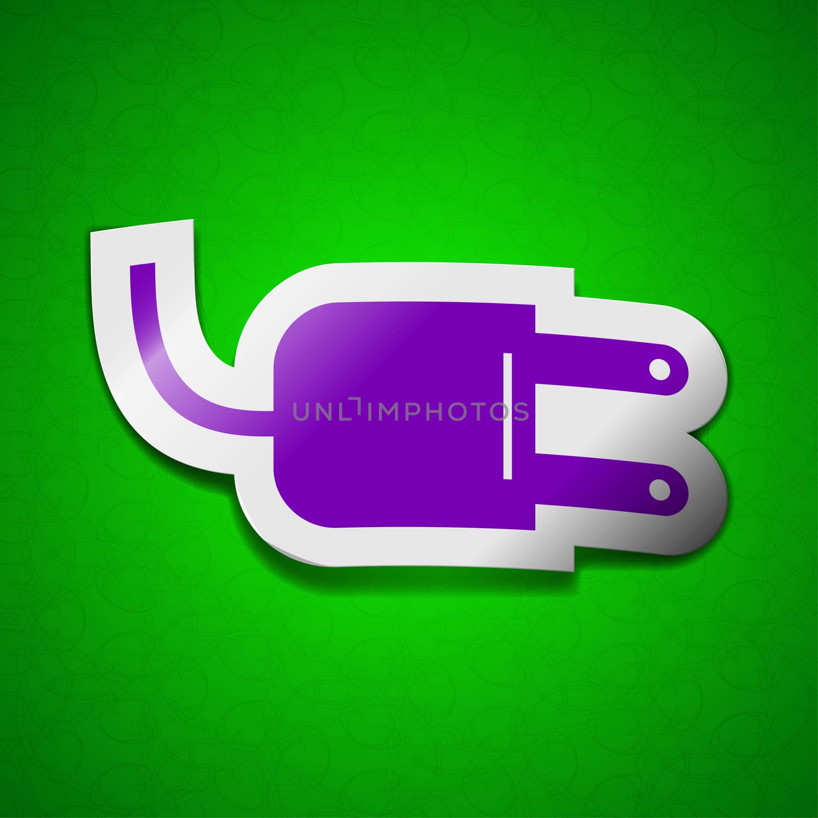 Electric plug icon sign. Symbol chic colored sticky label on green background.  by serhii_lohvyniuk