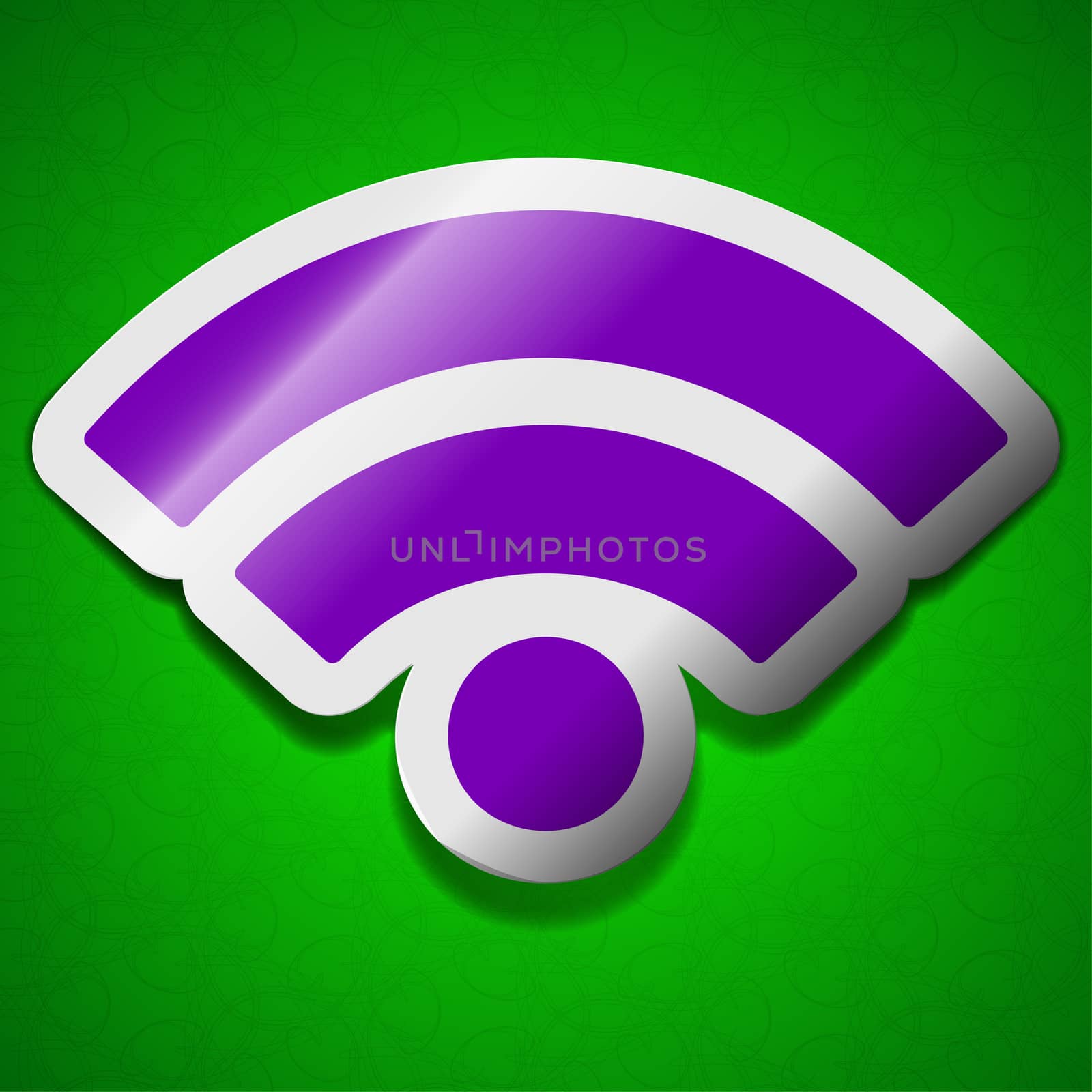 Wi-fi  icon sign. Symbol chic colored sticky label on green background.  illustration