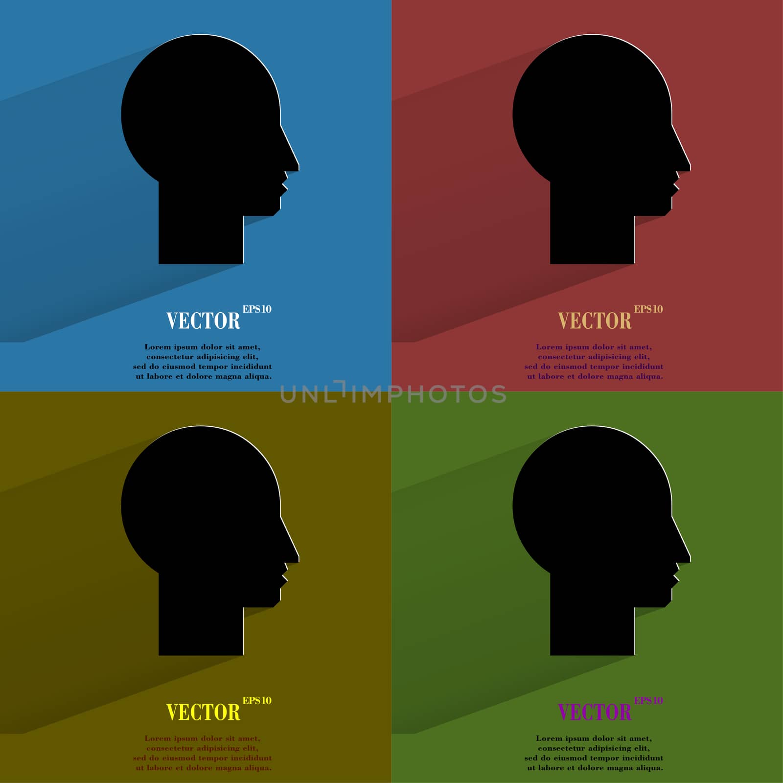 Color set Man silhouette profile picture. Flat modern web button with long shadow and space for your text. by serhii_lohvyniuk