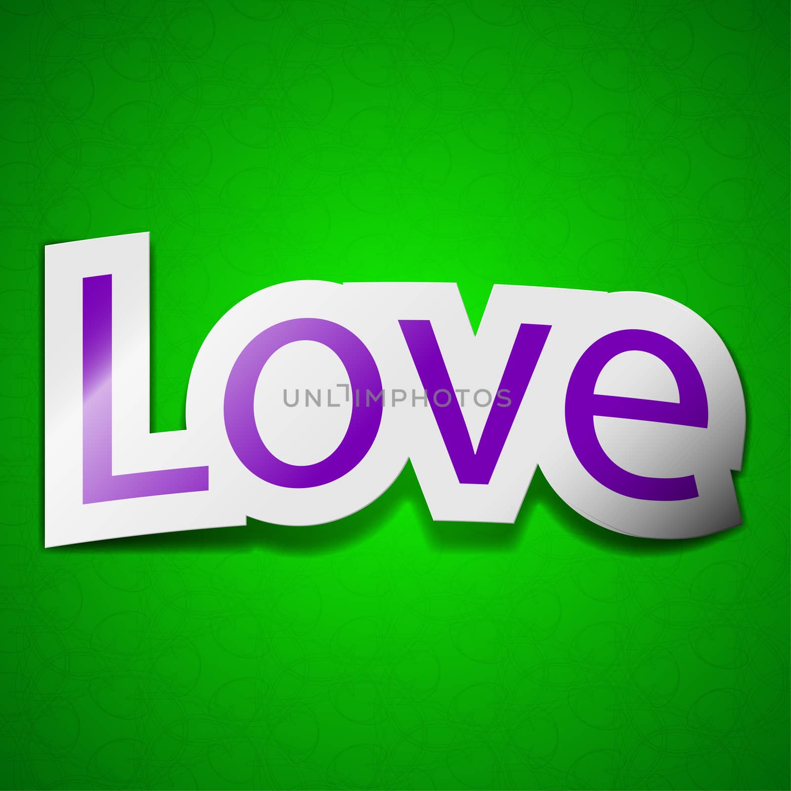 Love you icon sign. Symbol chic colored sticky label on green background.  illustration