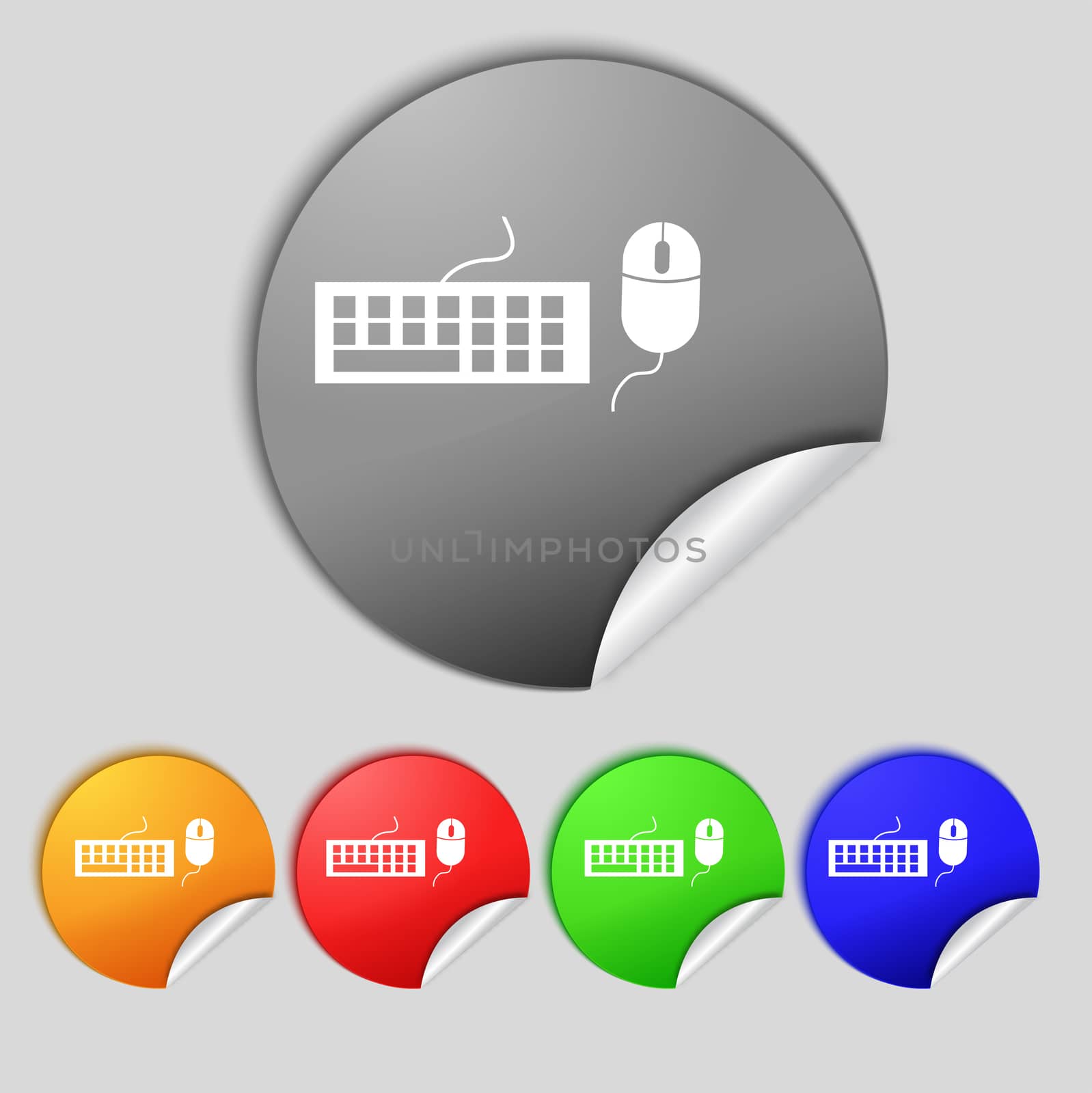 Computer keyboard and mouse Icon. Set colourful buttons.  illustration