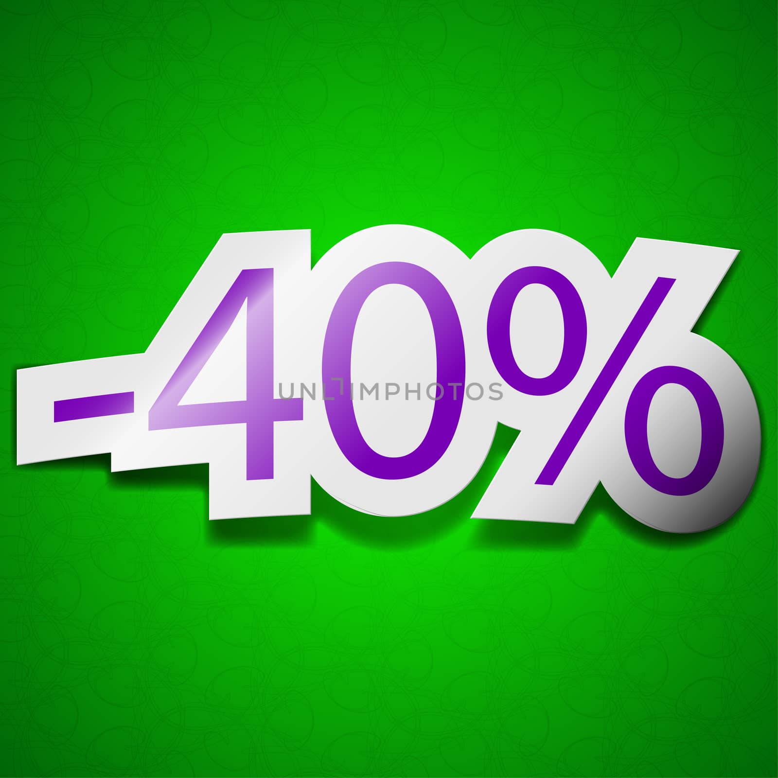 40 percent discount icon sign. Symbol chic colored sticky label on green background.  by serhii_lohvyniuk