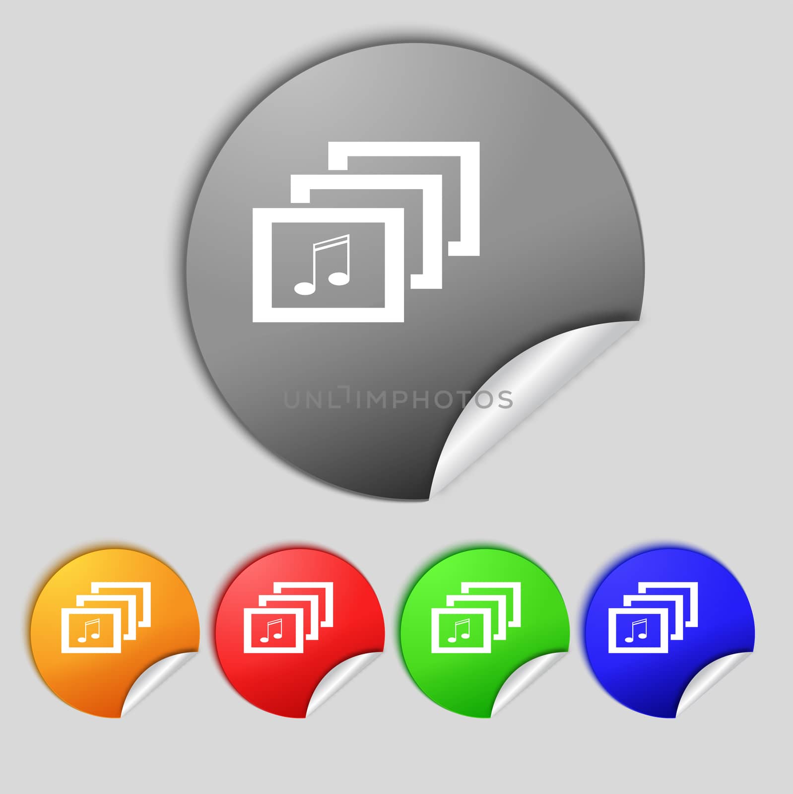 Mp3 music format sign icon. Musical symbol. Set colourful buttons.  illustration