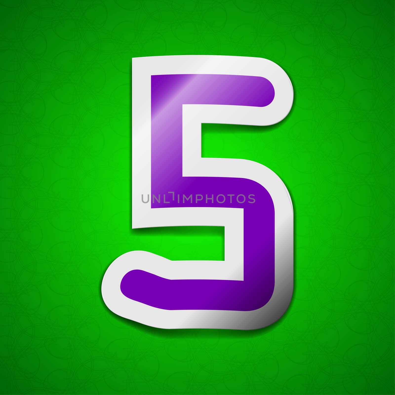 number five icon sign. Symbol chic colored sticky label on green background.  by serhii_lohvyniuk