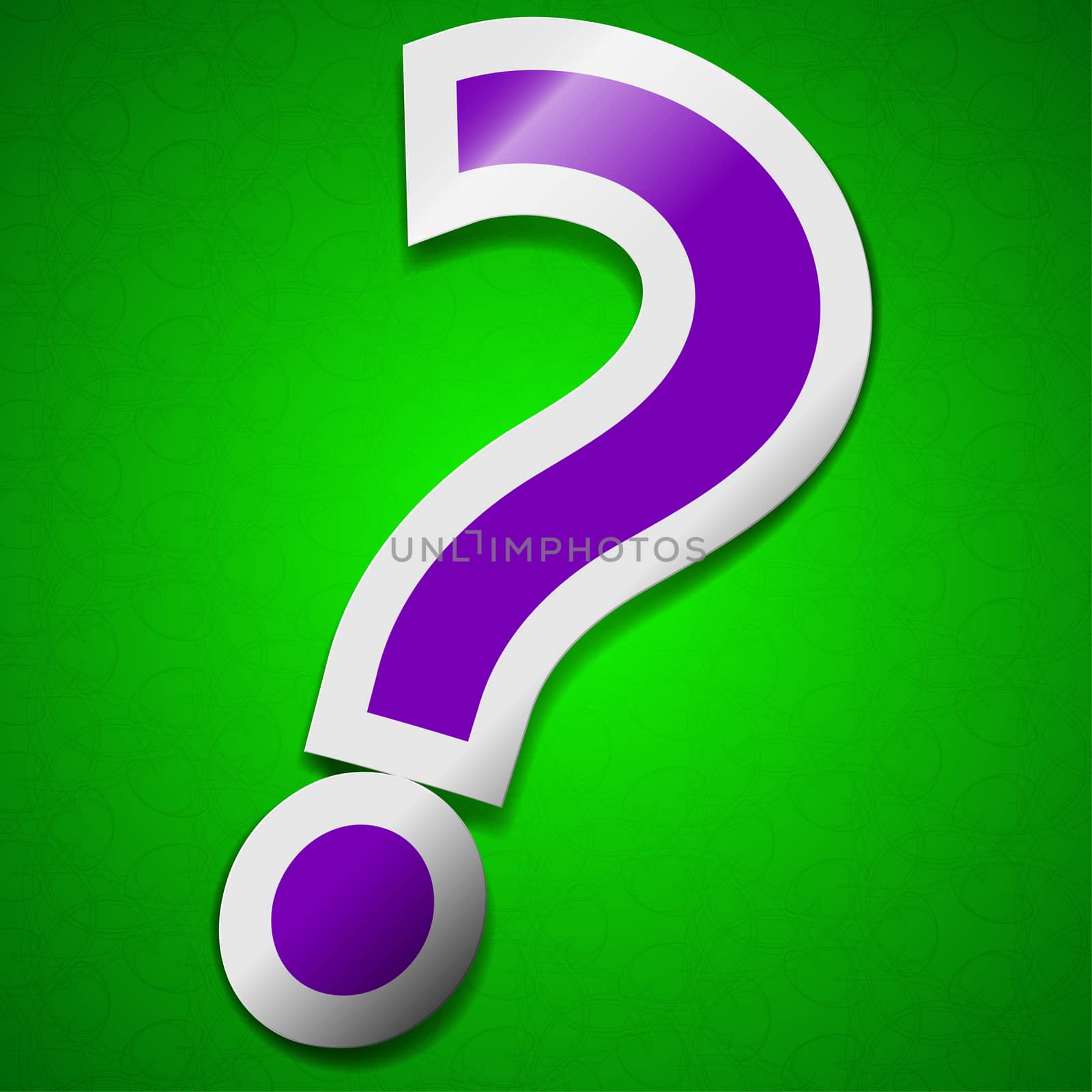 Question mark icon sign. Symbol chic colored sticky label on green background.  illustration