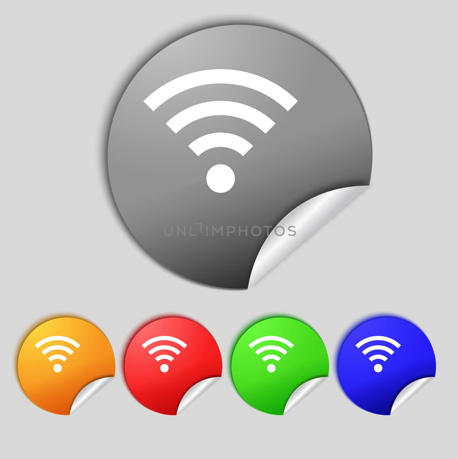 Wifi sign. Wi-fi symbol. Wireless Network icon Wifi zone Set colour buttons  illustration