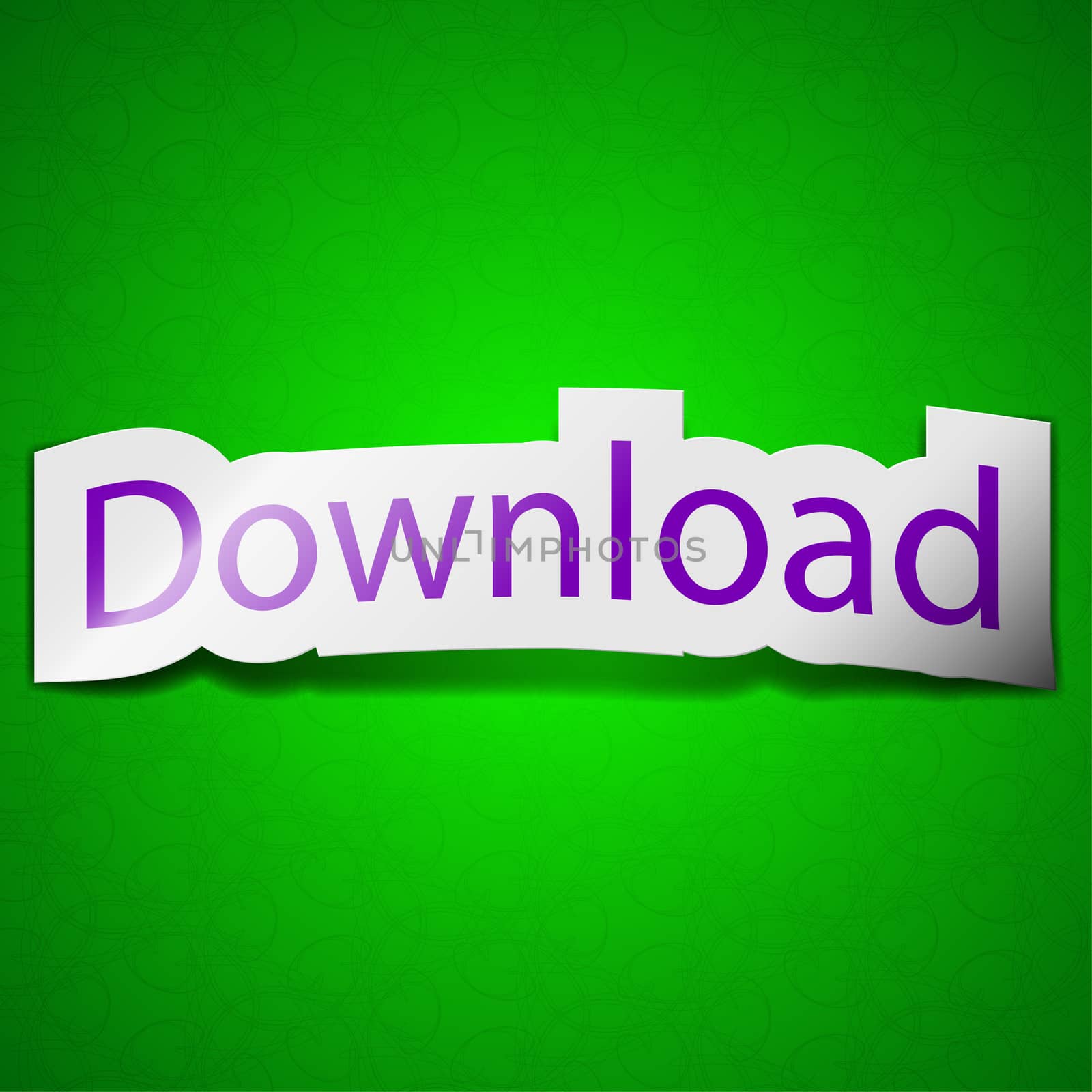 Download now icon sign. Symbol chic colored sticky label on green background.  illustration
