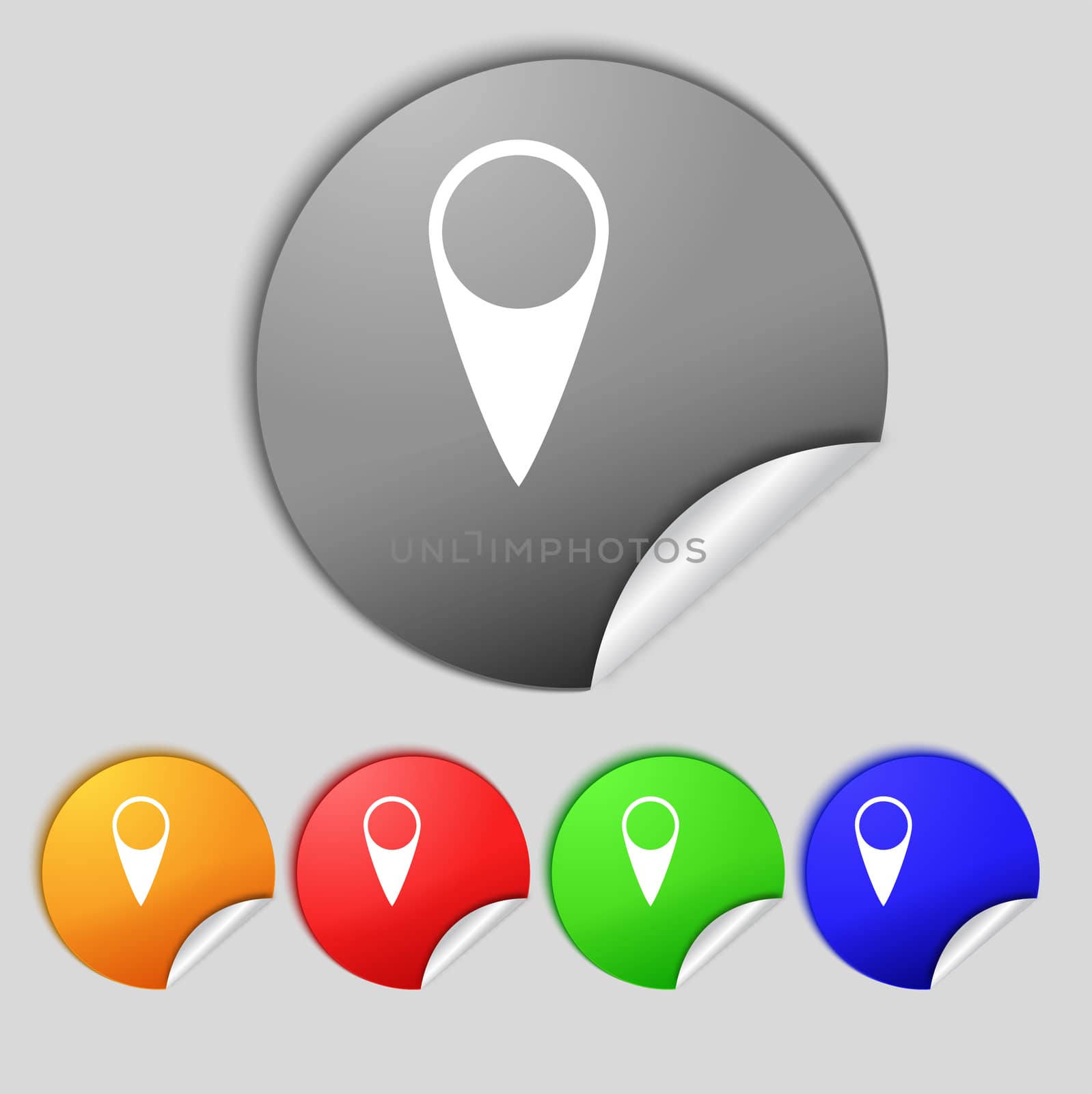 Map pointer icon. GPS location symbol. Set colourful buttons.  by serhii_lohvyniuk