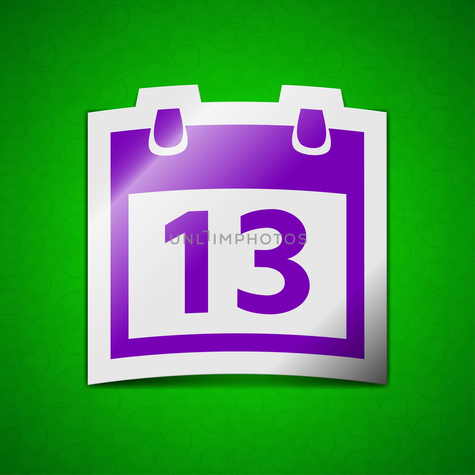 Calendar icon sign. Symbol chic colored sticky label on green background.  by serhii_lohvyniuk