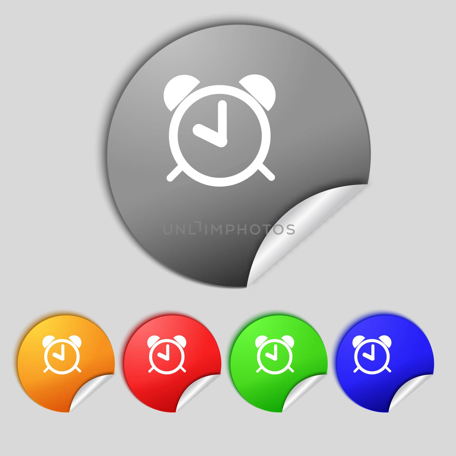 Alarm clock sign icon. Wake up alarm symbol. Set colourful buttons.  illustration