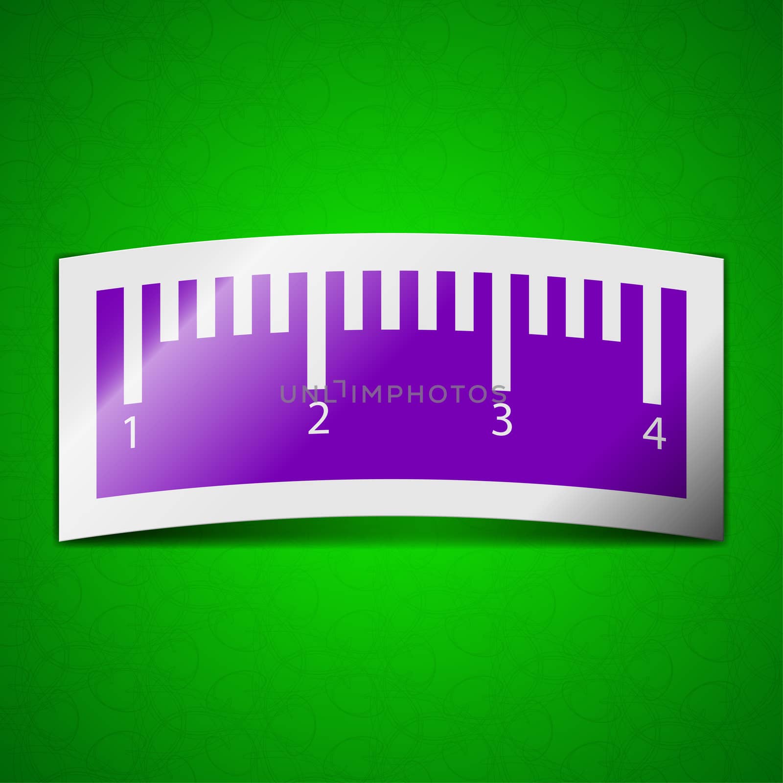 Ruler icon sign. Symbol chic colored sticky label on green background.  illustration