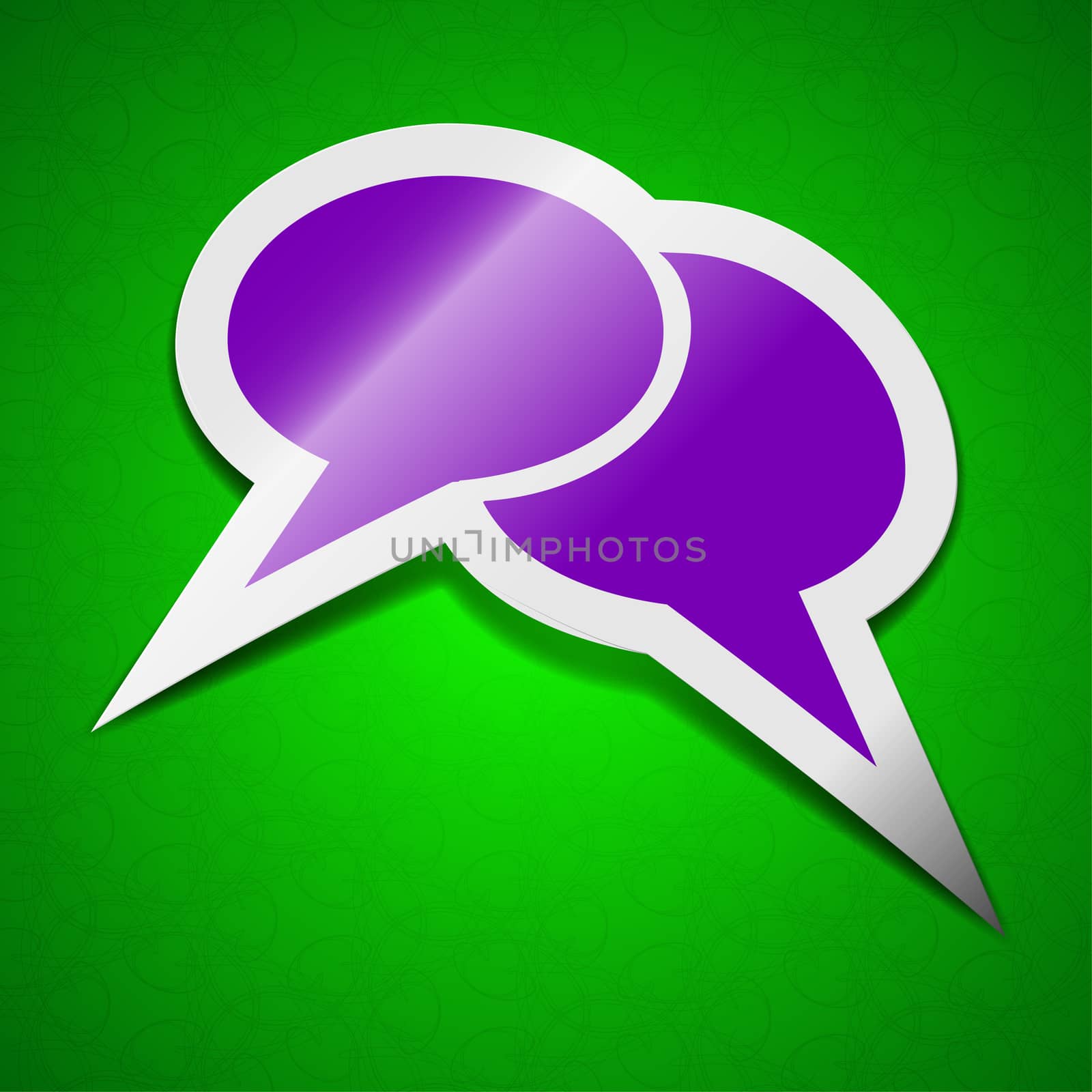 Speech bubble icon sign. Symbol chic colored sticky label on green background.  by serhii_lohvyniuk