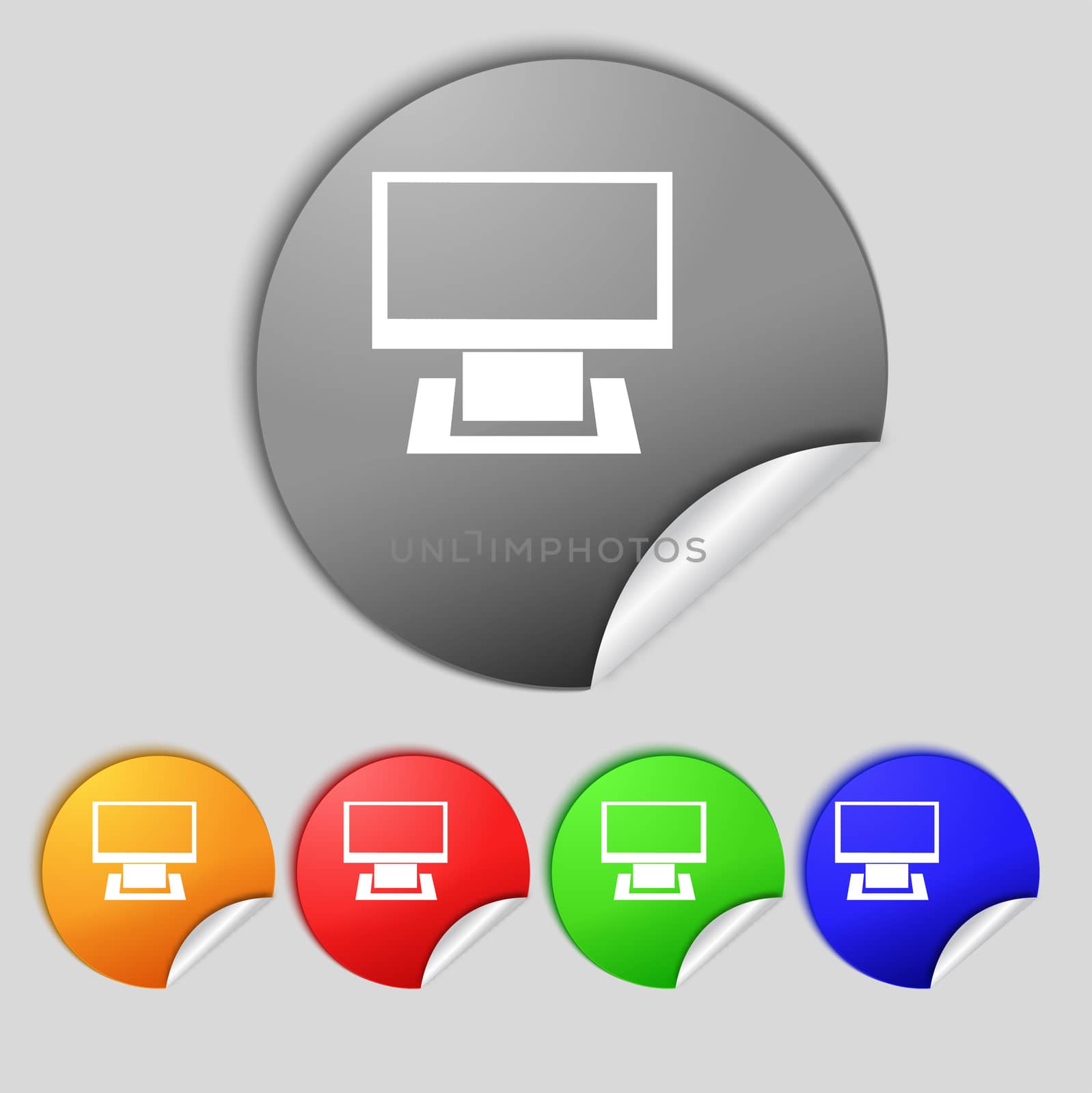 Computer widescreen monitor sign icon. Set colourful buttons. Modern UI website navigation. by serhii_lohvyniuk