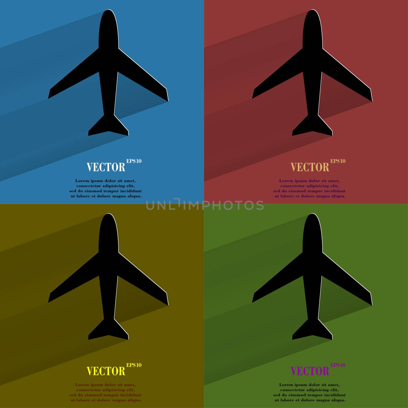 Color set Plane . Flat modern web button with long shadow and space for your text. by serhii_lohvyniuk