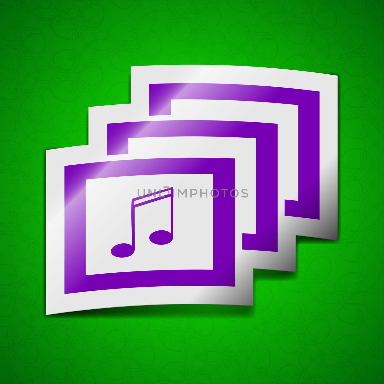 Mp3 music format icon sign. Symbol chic colored sticky label on green background.  illustration