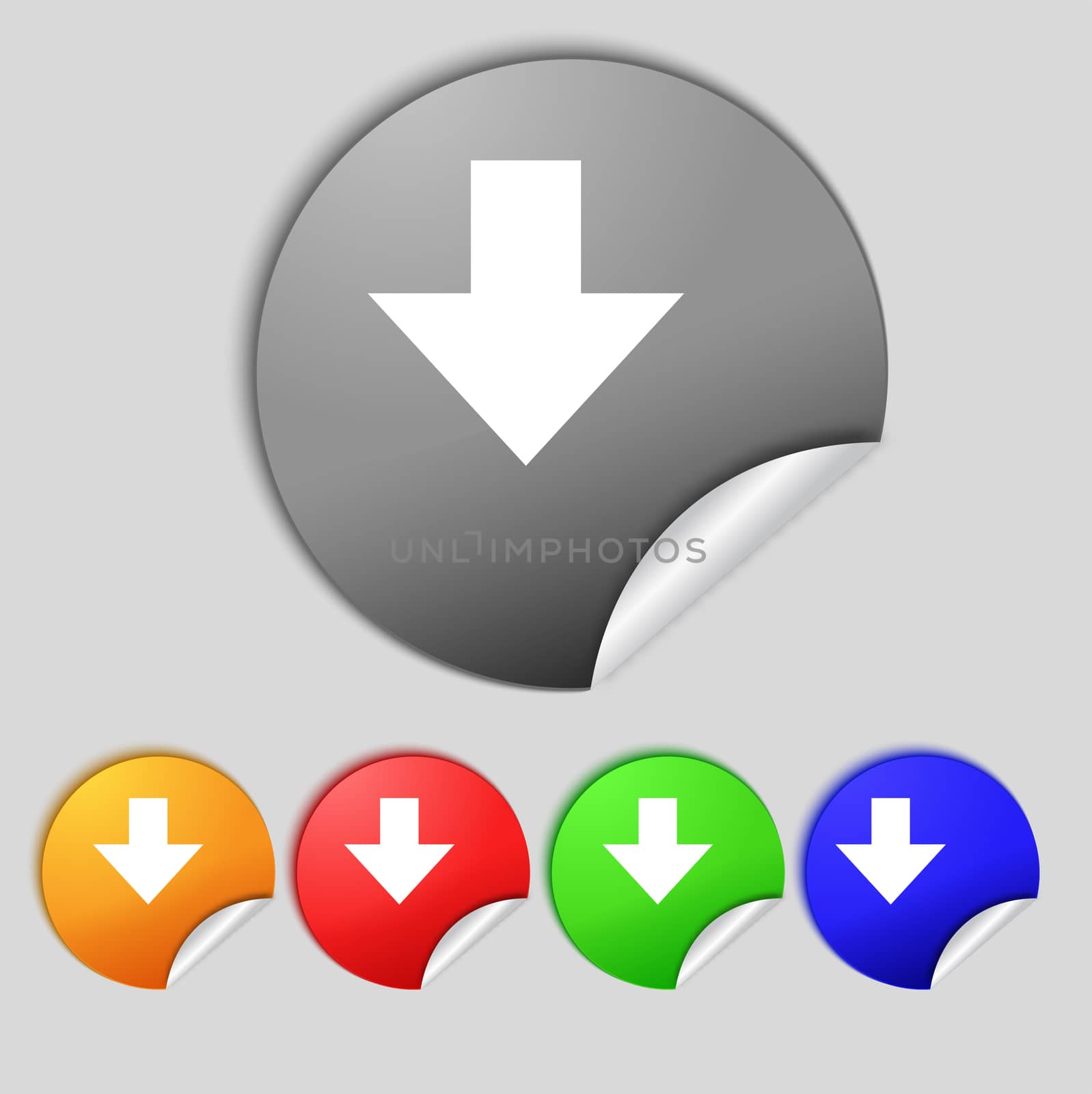 Download sign. Downloading flat icon. Load label. Set colourful buttons  by serhii_lohvyniuk
