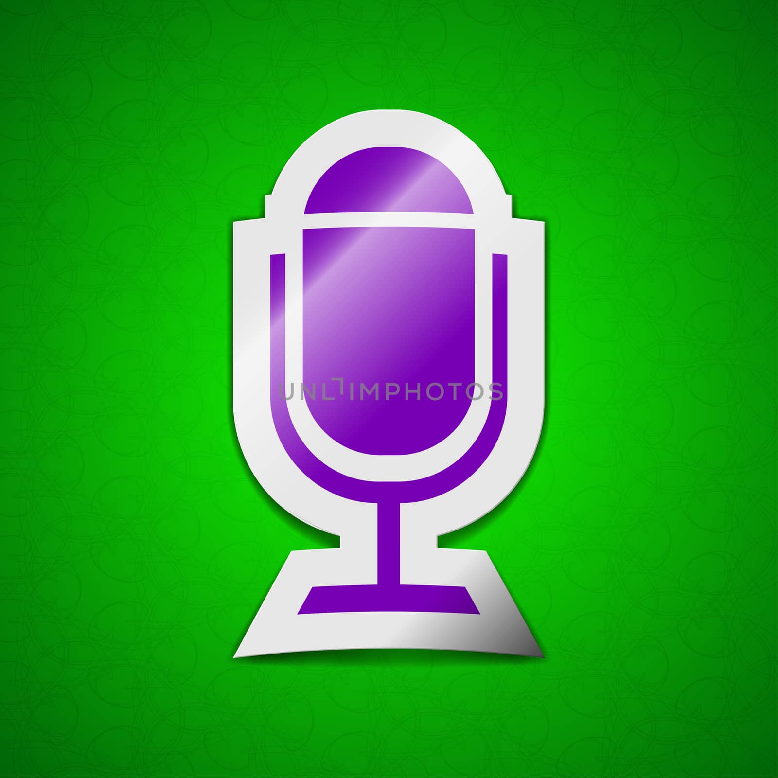 Microphone  icon sign. Symbol chic colored sticky label on green background.  illustration