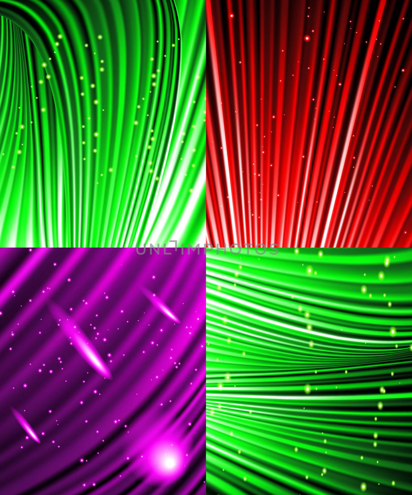 Set of Abstract luminous rays background.  illustration