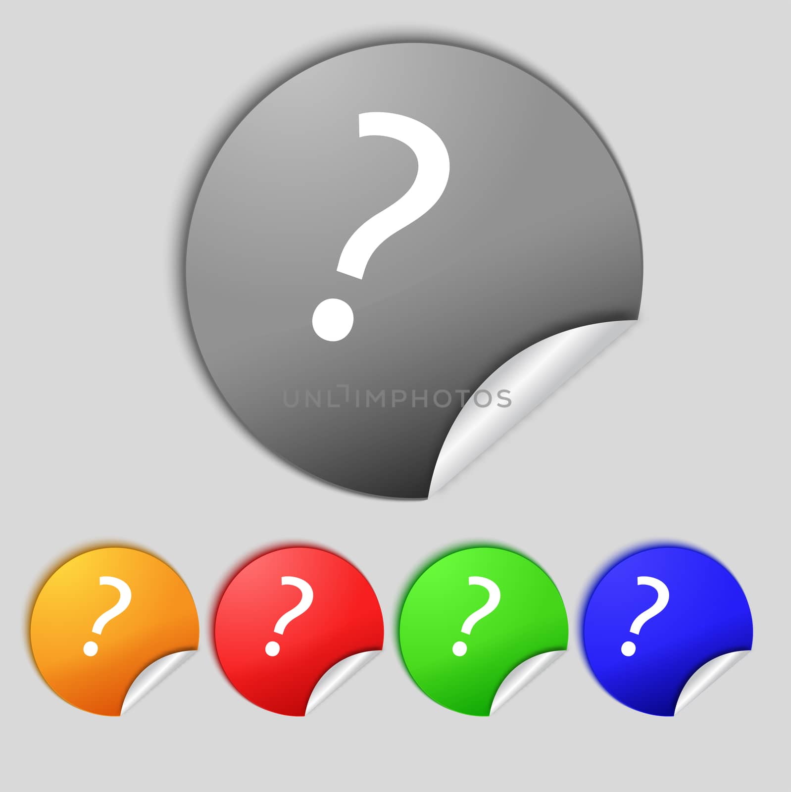 Question mark sign icon. Help symbol. FAQ sign. Set colourful buttons  illustration