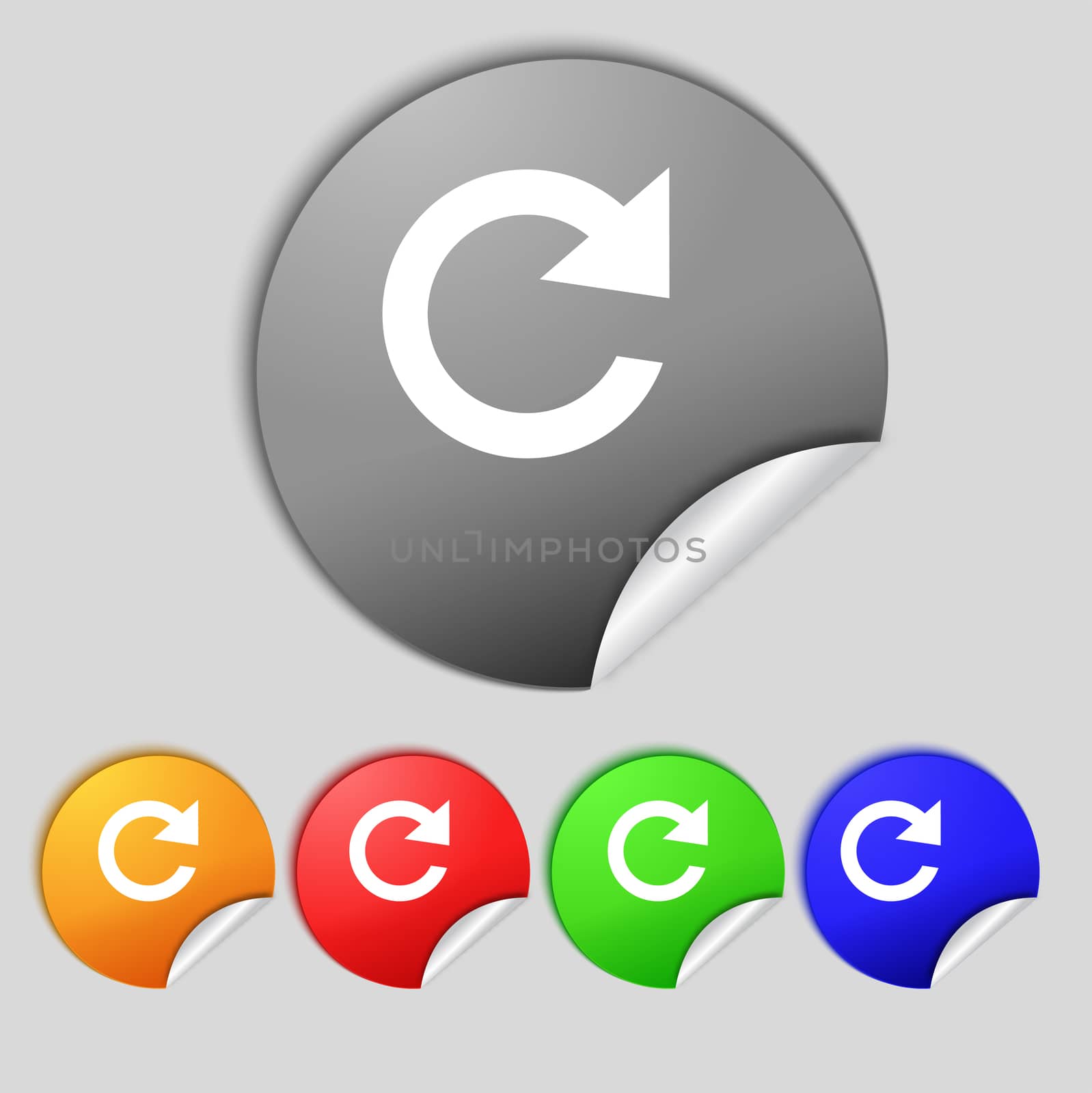 update sign icon. Full rotation arrow symbol. Set colourful buttons.  illustration