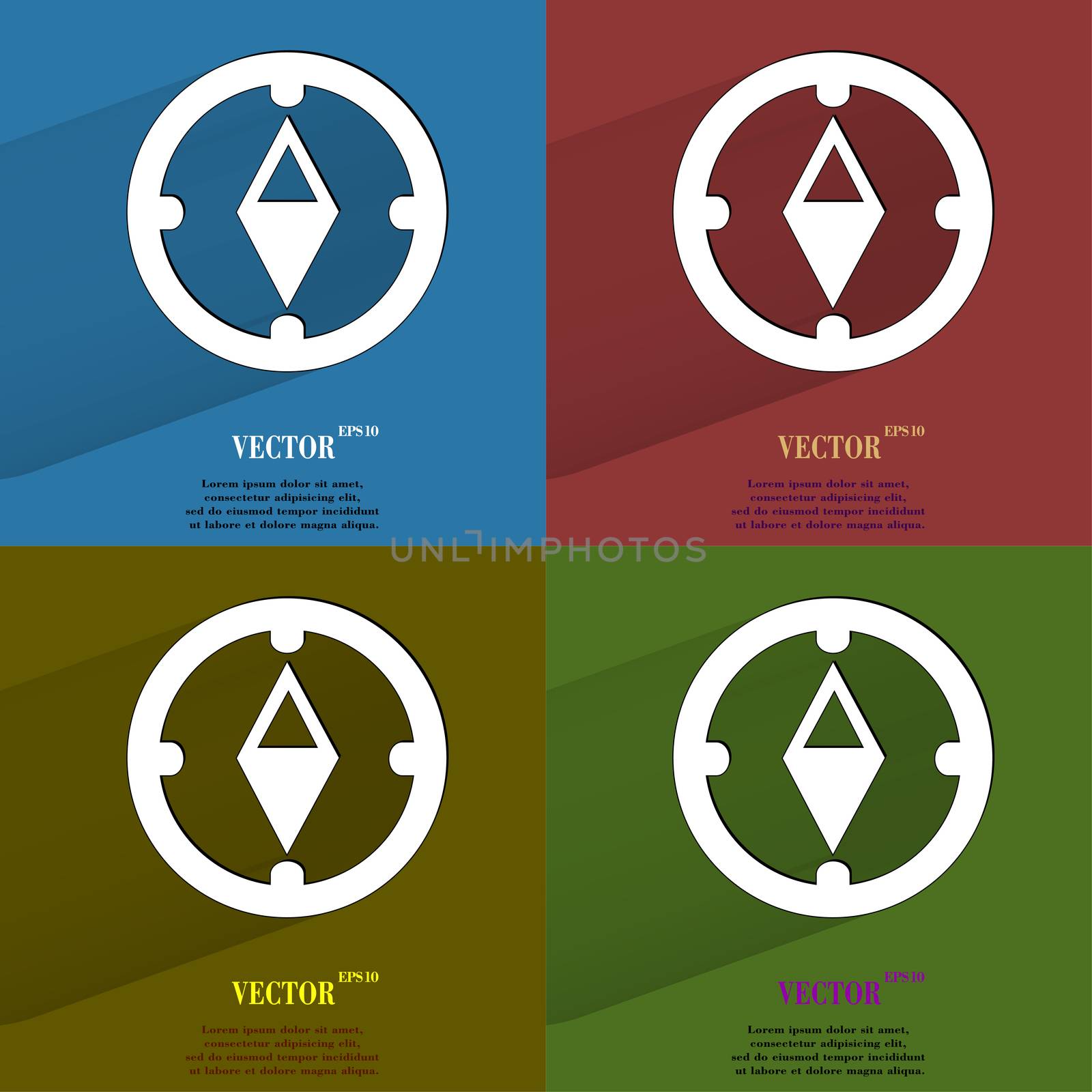 Color set Compass. Flat modern web button with long shadow and space for your text. . 