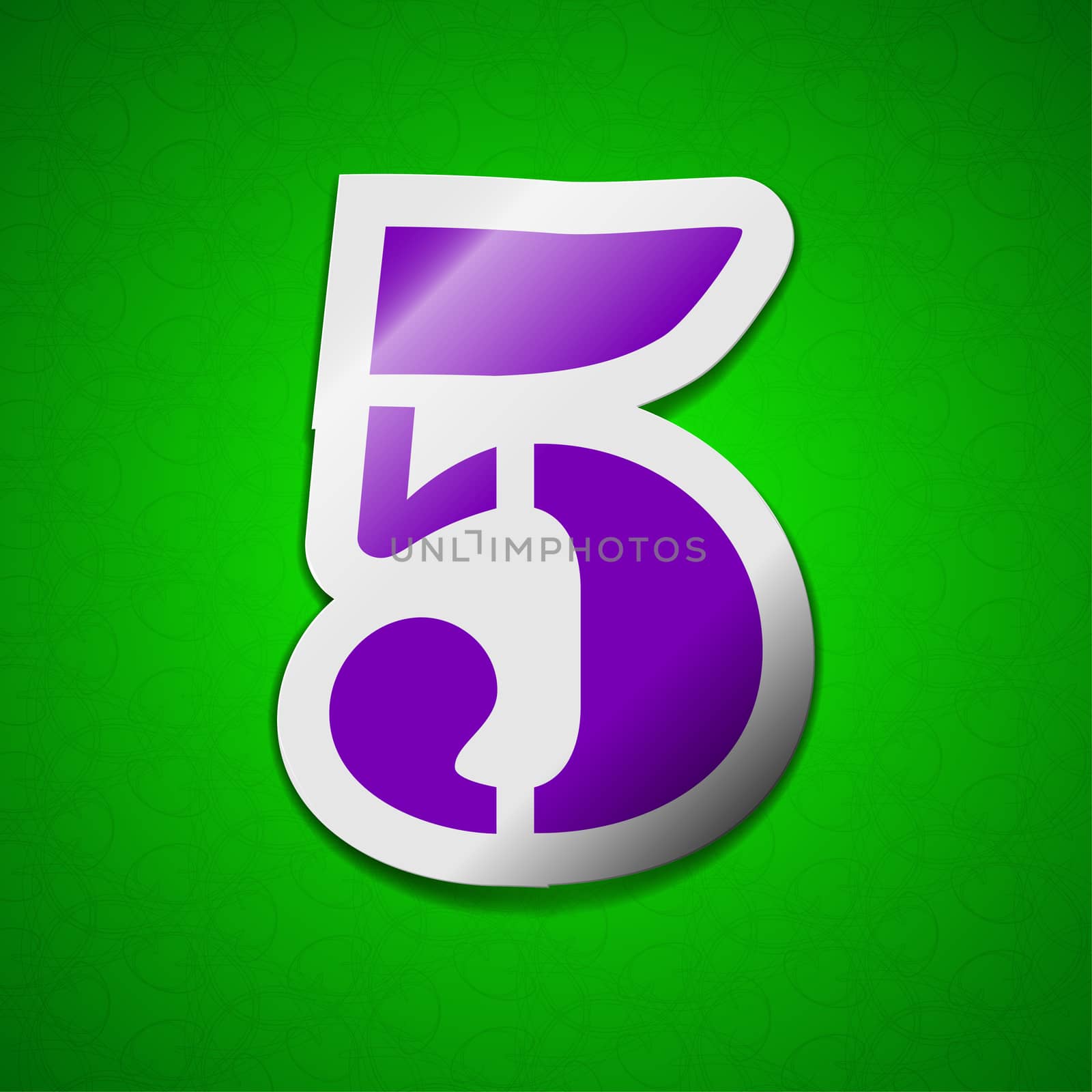 number five icon sign. Symbol chic colored sticky label on green background.  by serhii_lohvyniuk