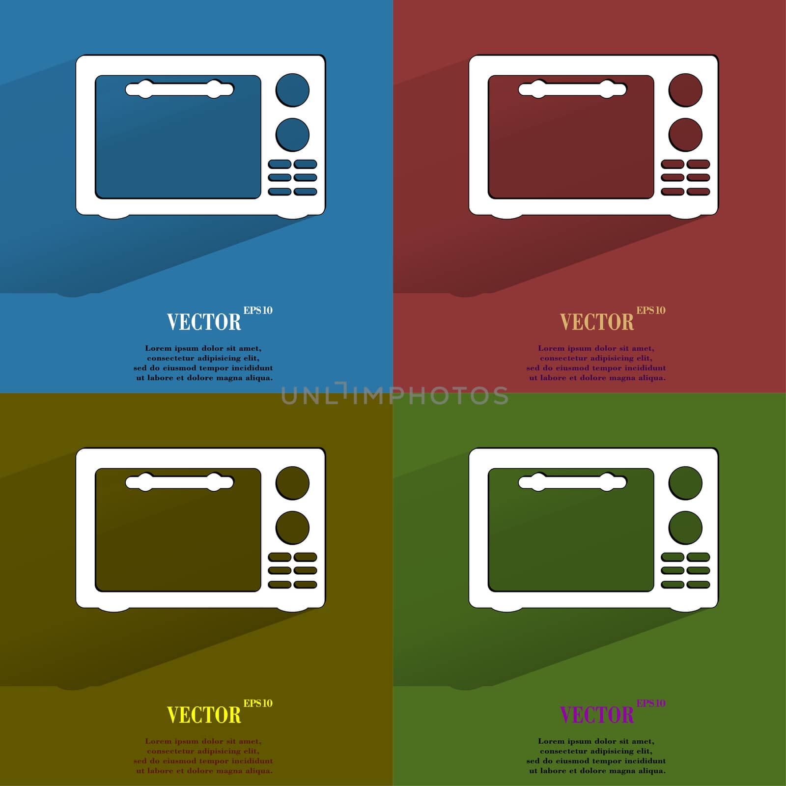 Color set microwave. kitchen equipment Flat modern web button with long shadow and space for your text. . 
