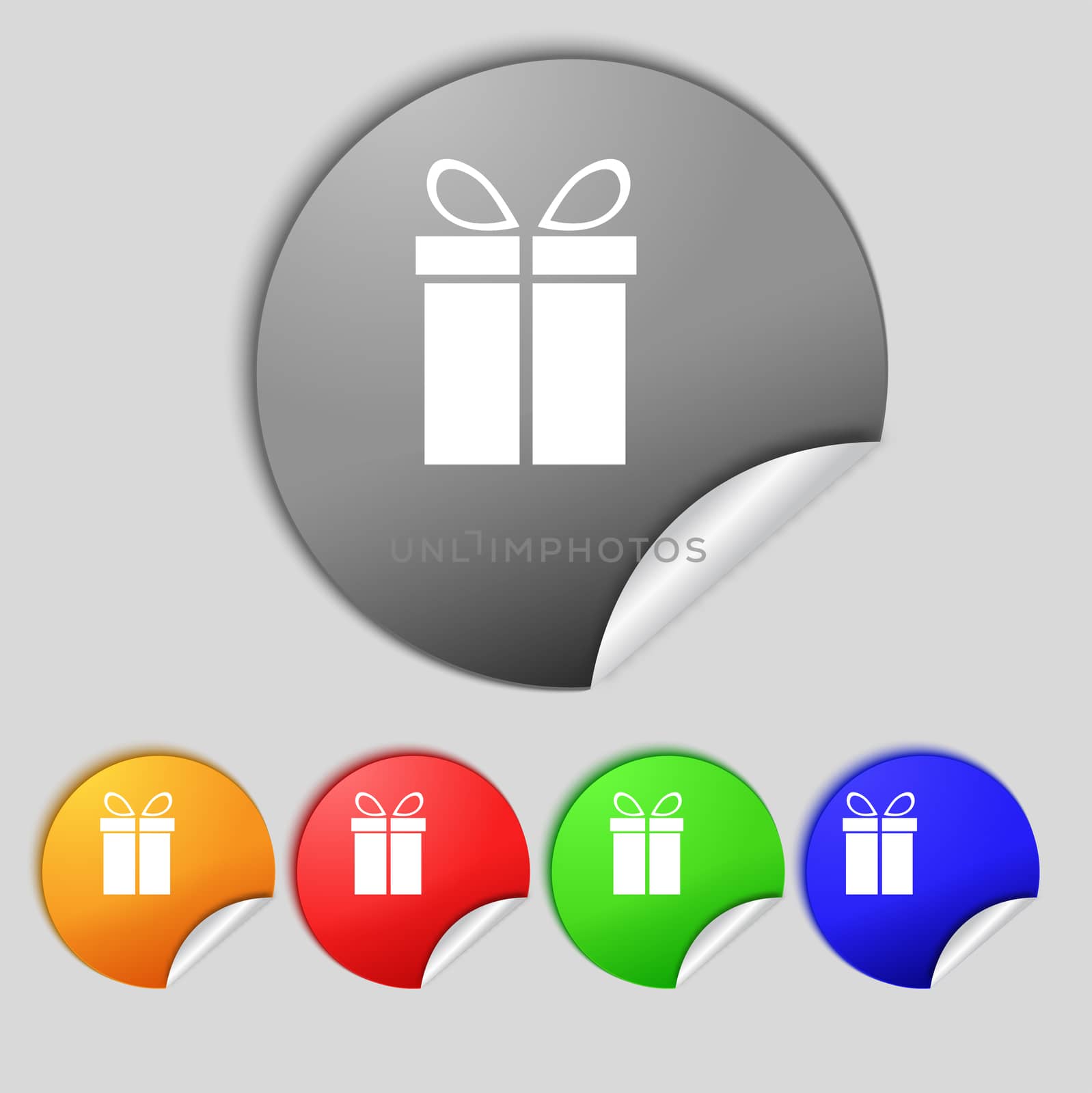 Gift box sign icon. Present symbol. Set colourful buttons.  illustration