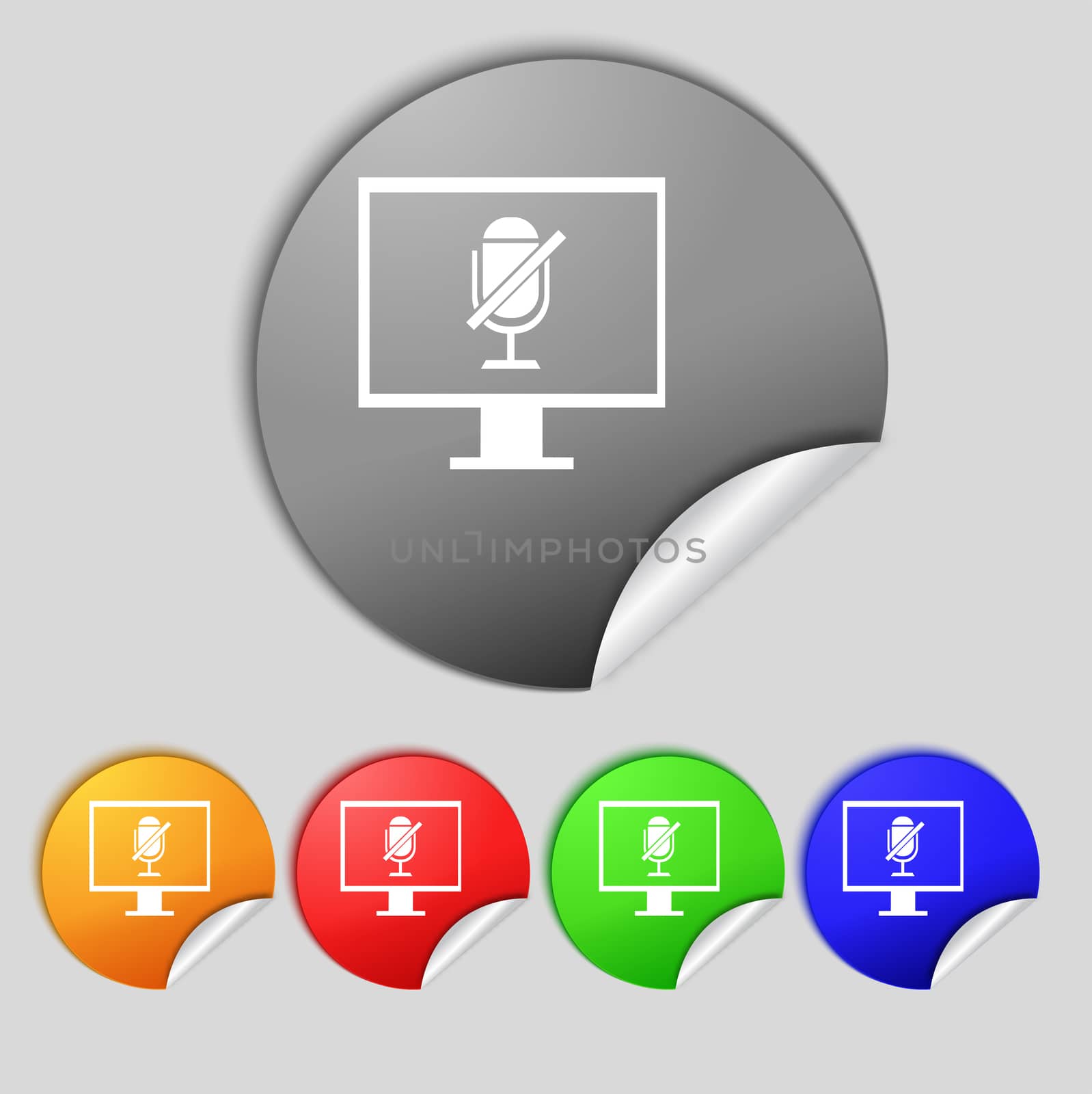 No Microphone sign icon. Speaker symbol. Set colourful buttons.  illustration