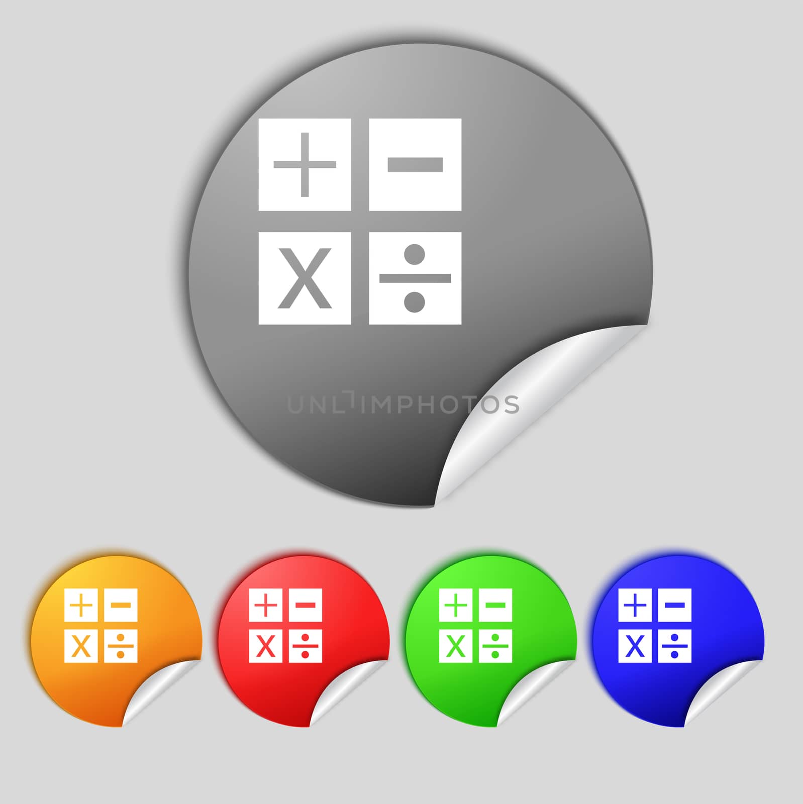 Multiplication, division, plus, minus icon Math symbol Mathematics Set of colour buttons  by serhii_lohvyniuk