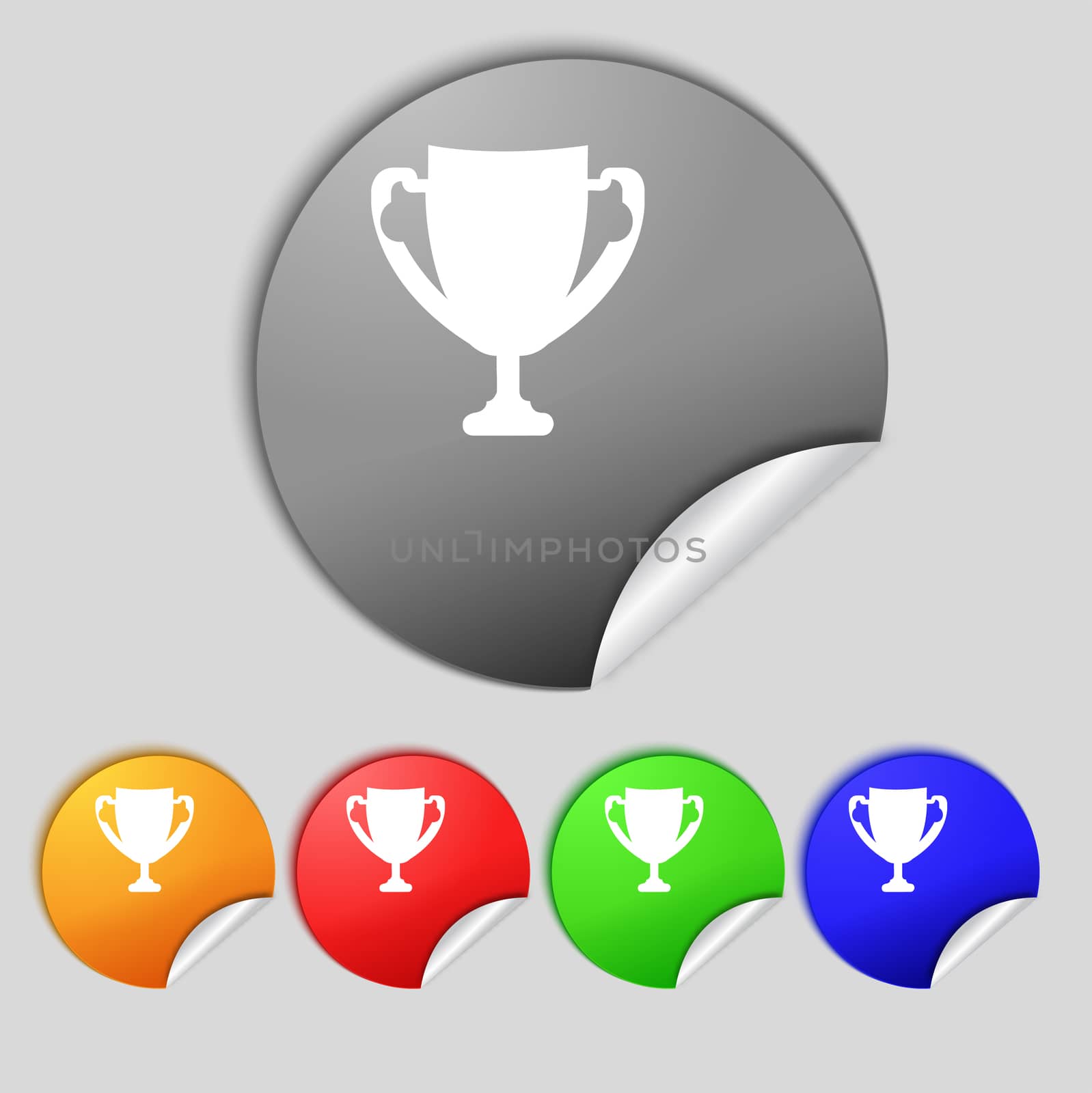 Winner cup sign icon. Awarding of winners symbol. Trophy. Set colourful buttons  illustration