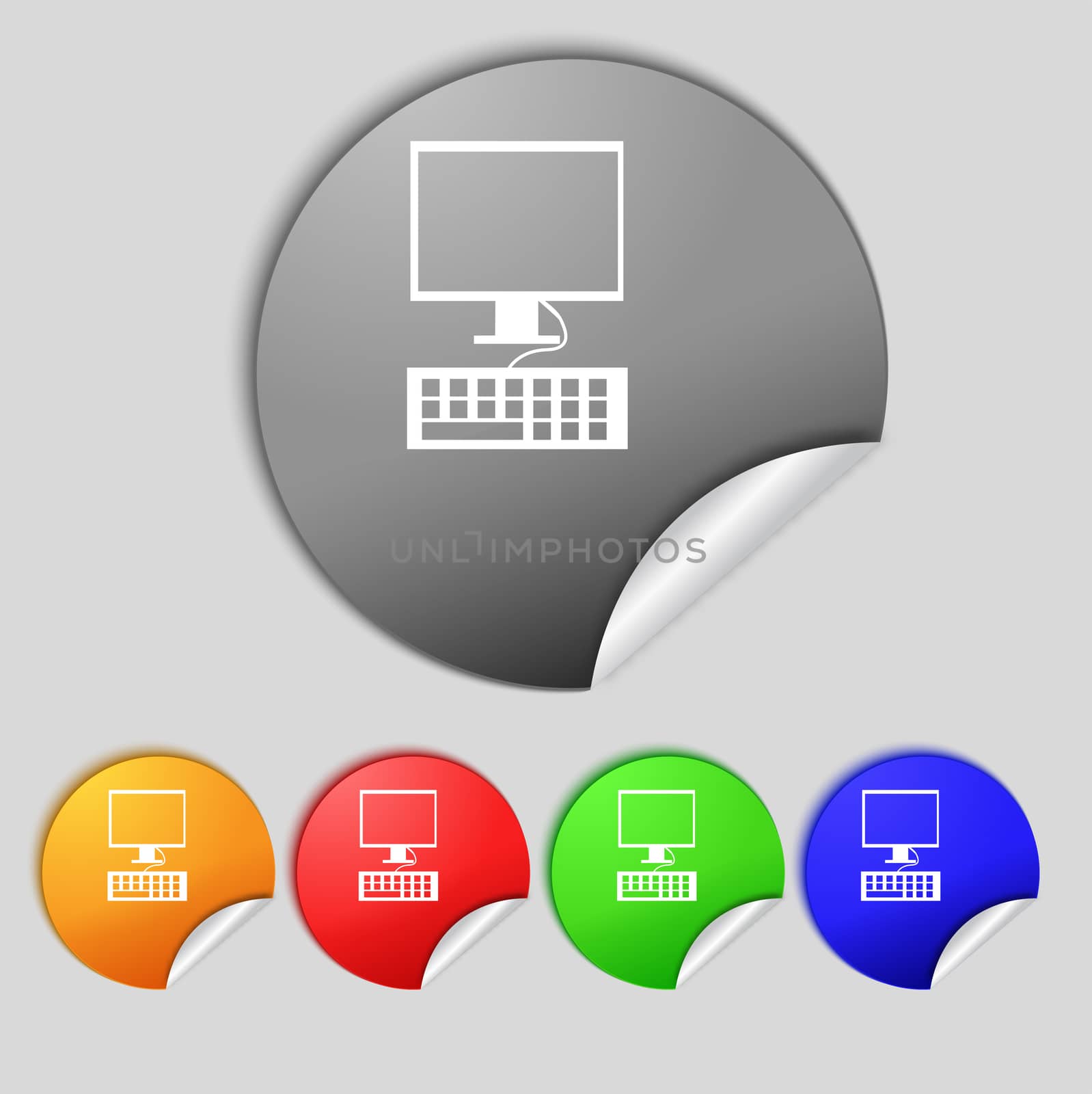 Computer monitor and keyboard Icon. Set colourful buttons.  by serhii_lohvyniuk