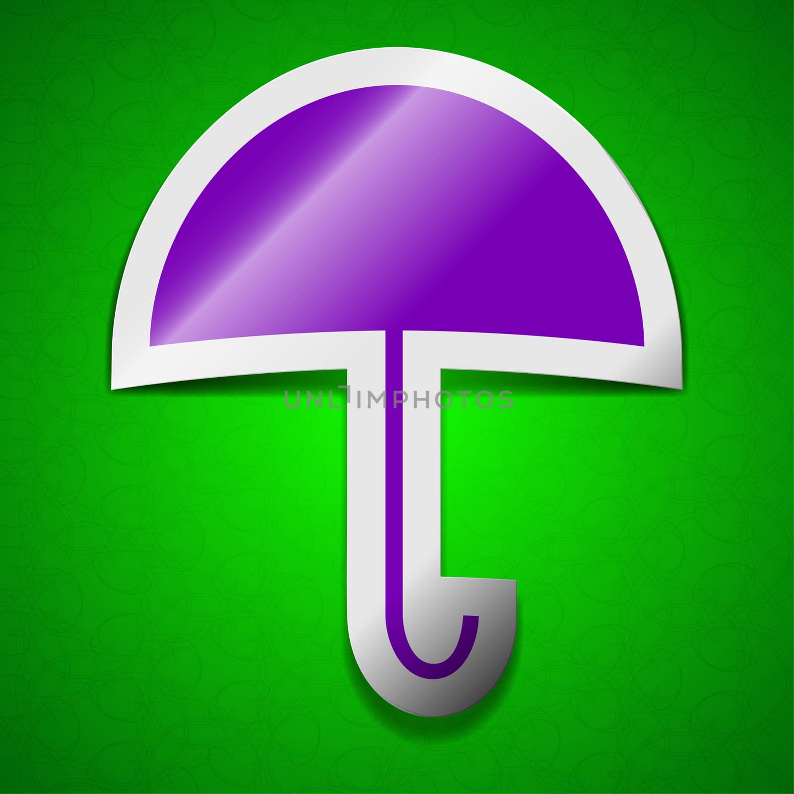 Umbrella icon sign. Symbol chic colored sticky label on green background.  by serhii_lohvyniuk