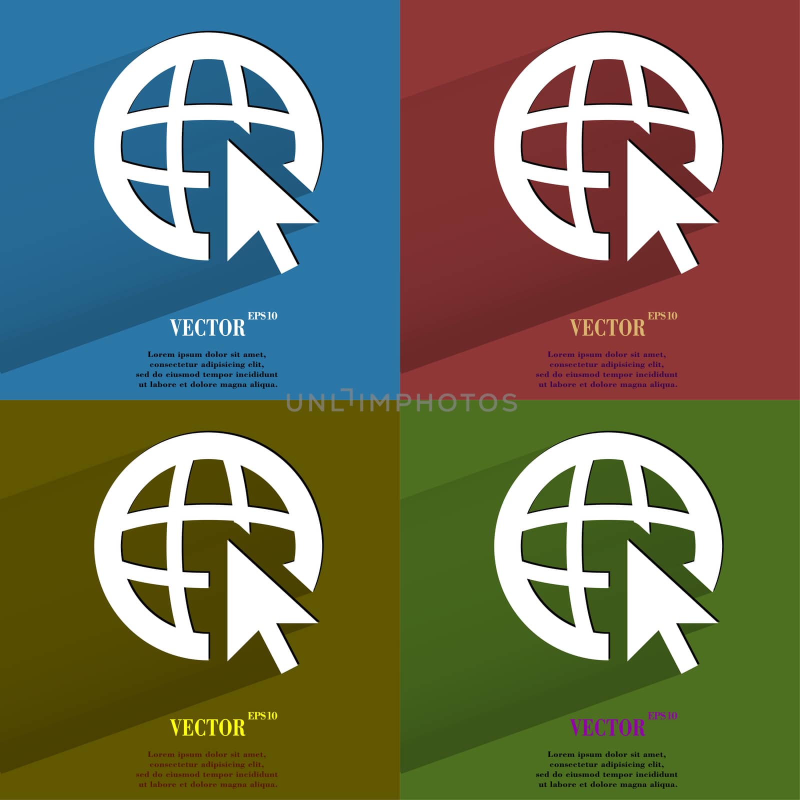Color set globe. Flat modern web button with long shadow and space for your text. by serhii_lohvyniuk