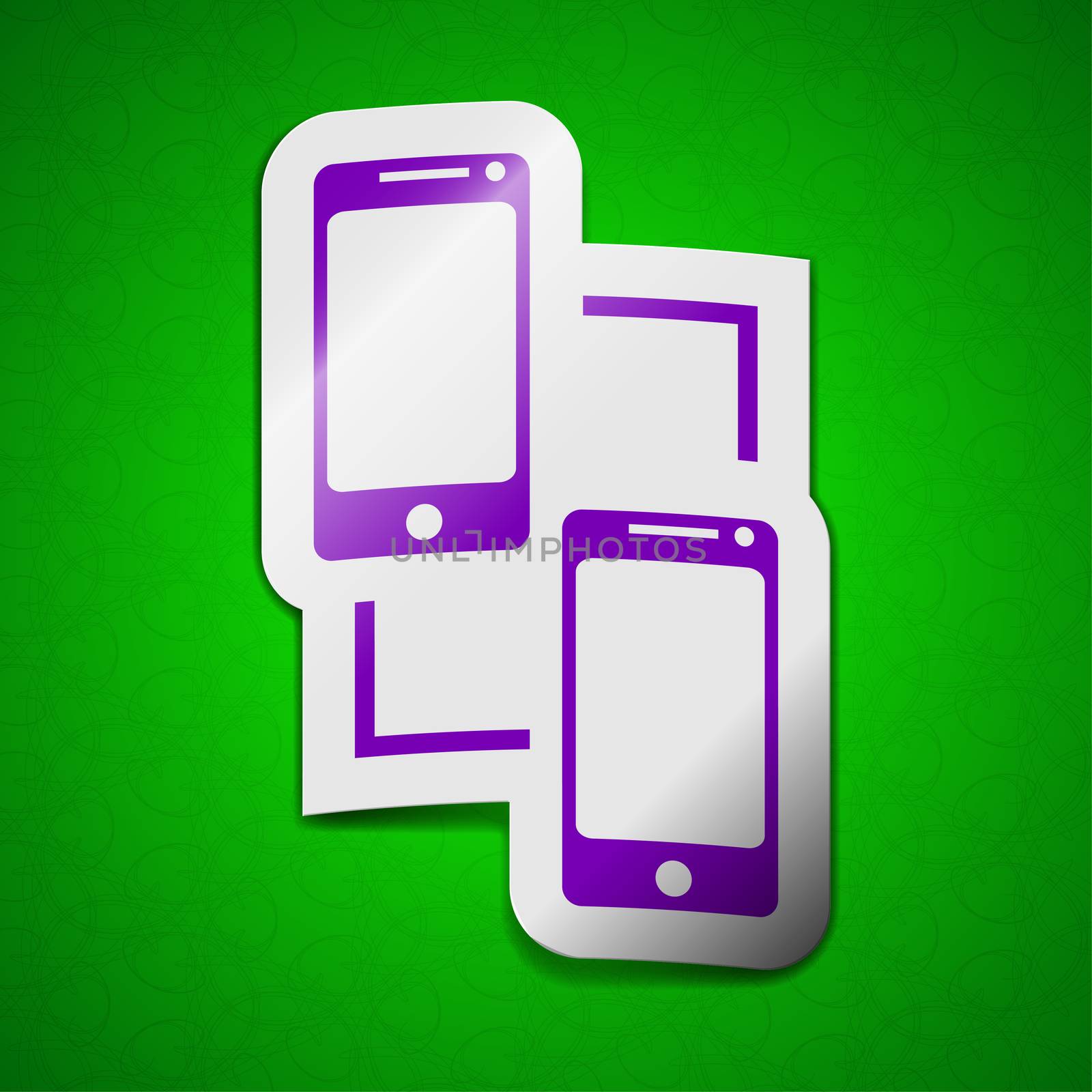 Synchronization icon sign. Symbol chic colored sticky label on green background.  by serhii_lohvyniuk