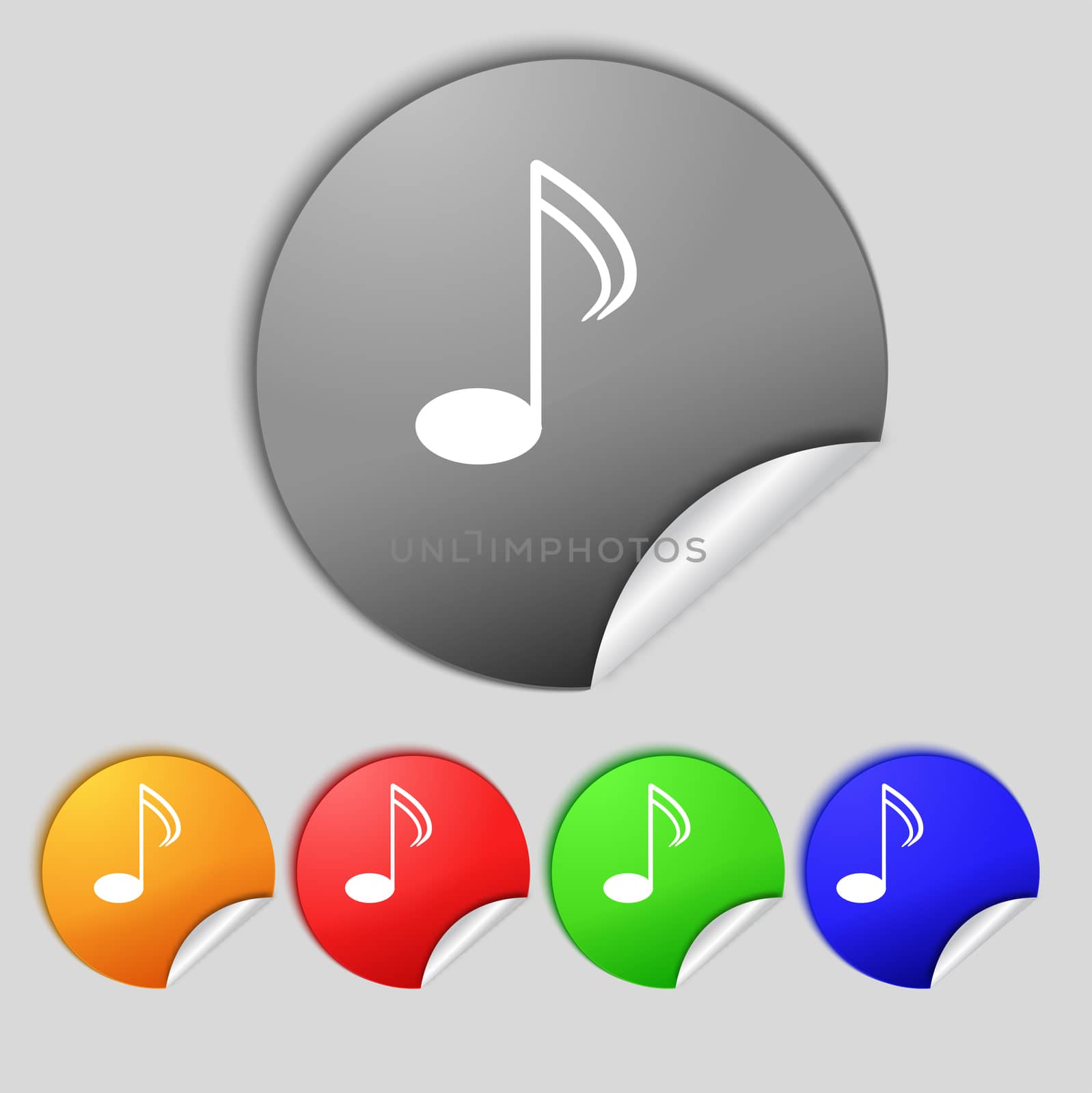 Music note sign icon. Musical symbol. Set colourful buttons.  illustration